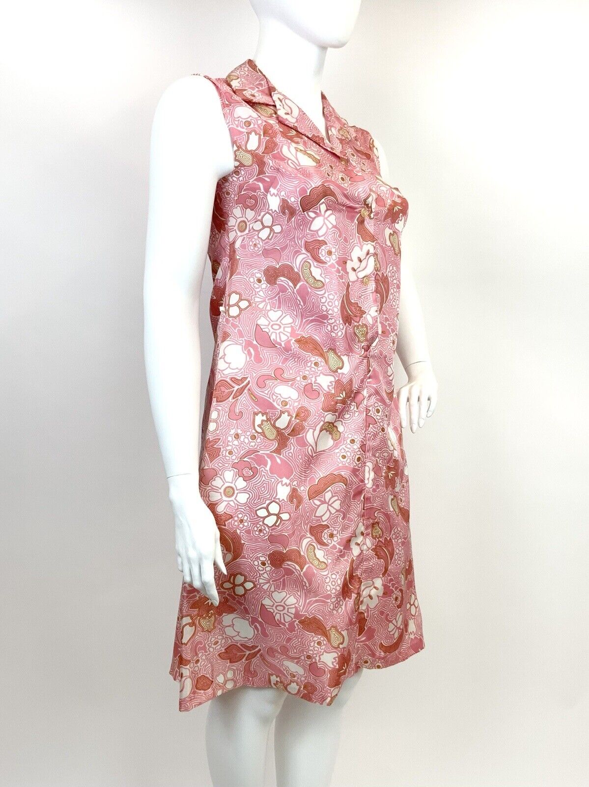 VINTAGE 60s 70s PINK WHITE GOLD PSYCHEDELIC SWIRL FLORAL MOD SHIRT DRESS 14 16