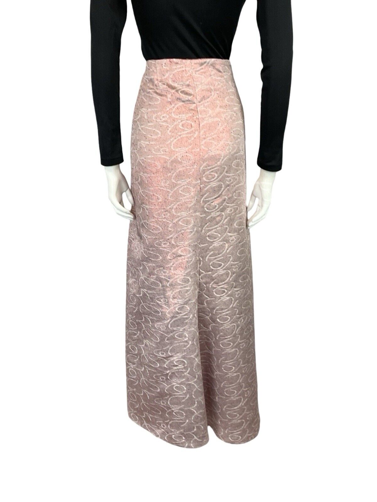 VTG 60S 70S FISHTAIL PINK GEOMETRIC SWIRLY LINE SHIMMERY MAXI SKIRT 18 20