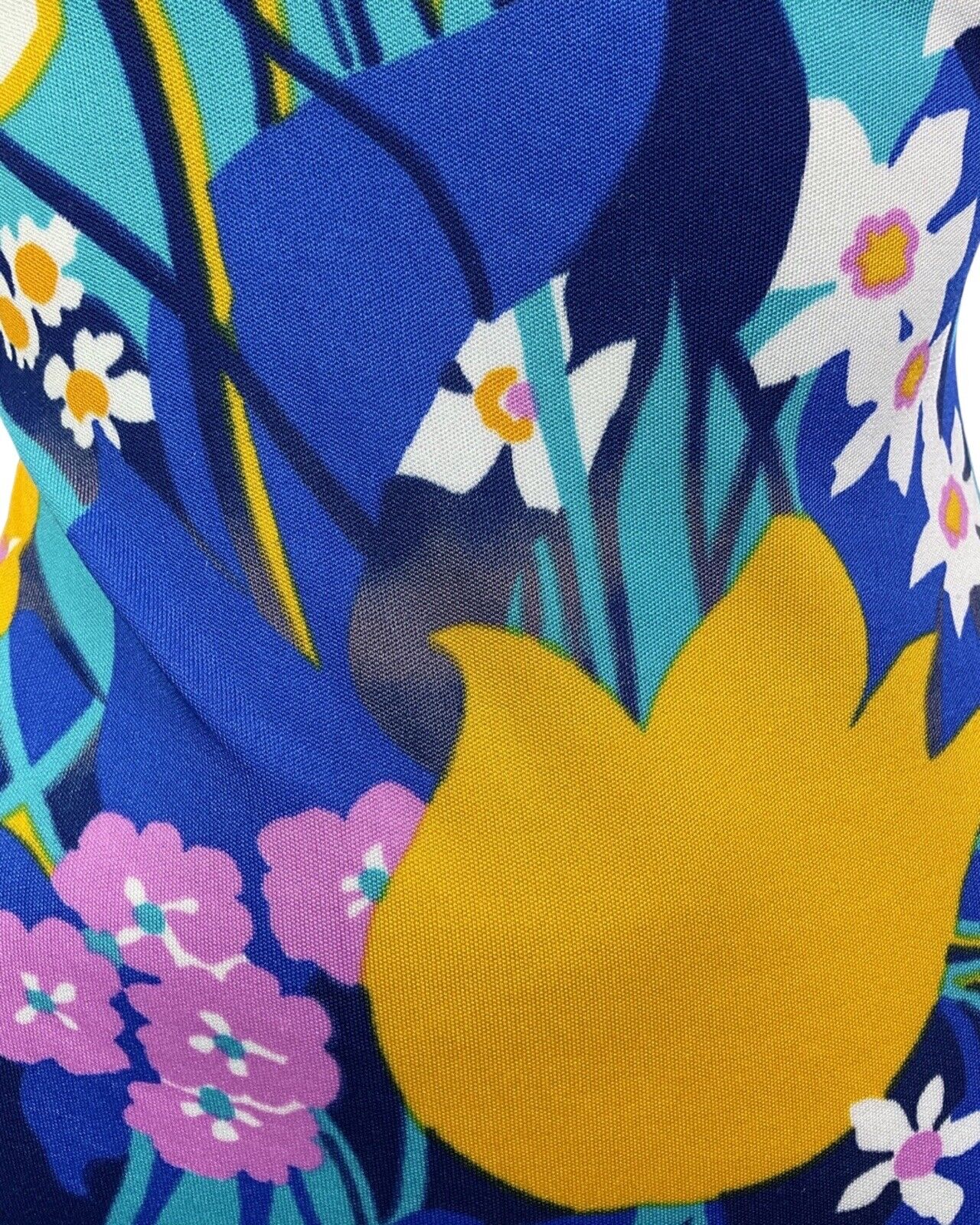 VINTAGE 60s 70s BLUE PINK YELLOW FLORAL PSYCHEDELIC SWIMSUIT BODYSUIT 14