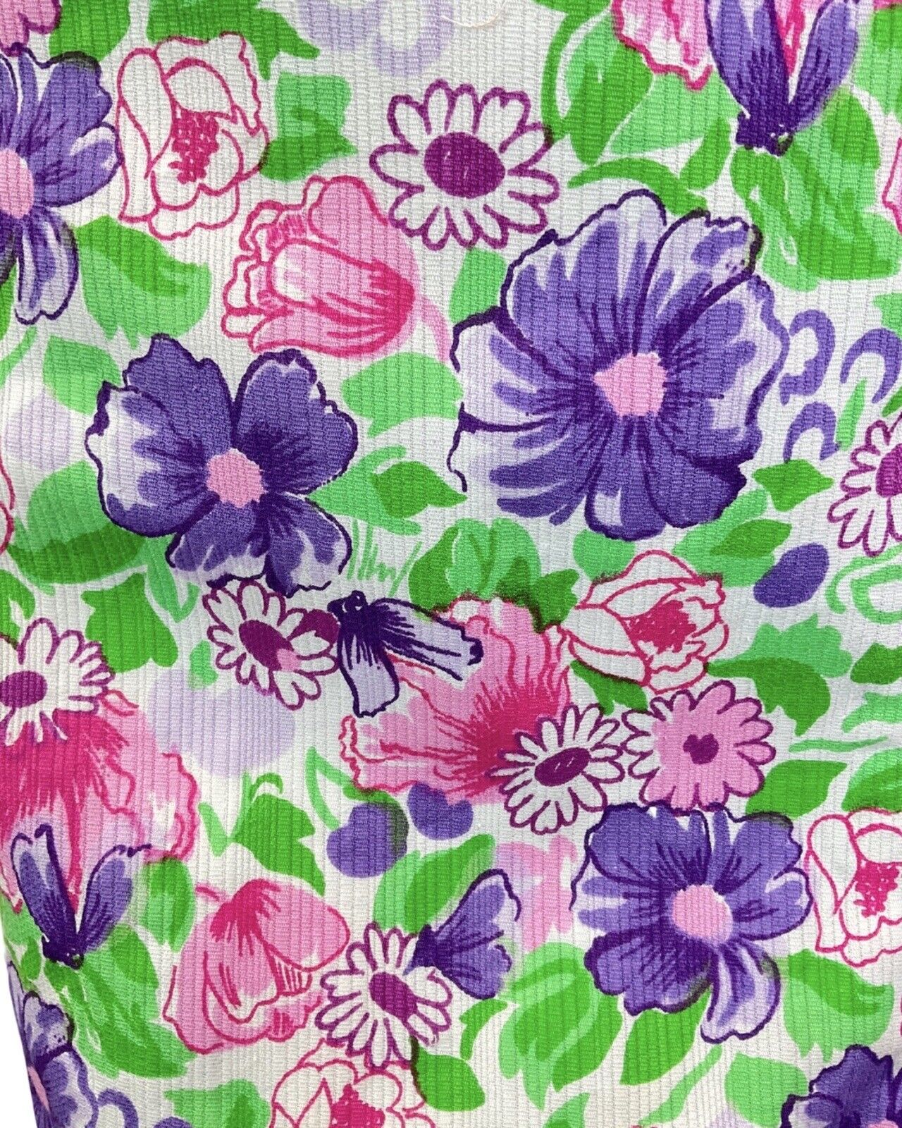 VINTAGE 60s 70s GREEN PURPLE PINK FLORAL GARDEN SHORT SHIRT DRESS 14 16