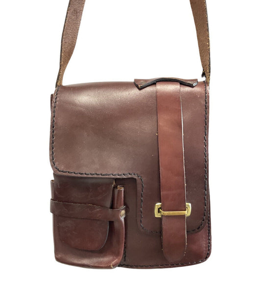 VINTAGE 70s DARK BROWN LEATHER MINI SATCHEL UTILITY SHOULDER BAG
