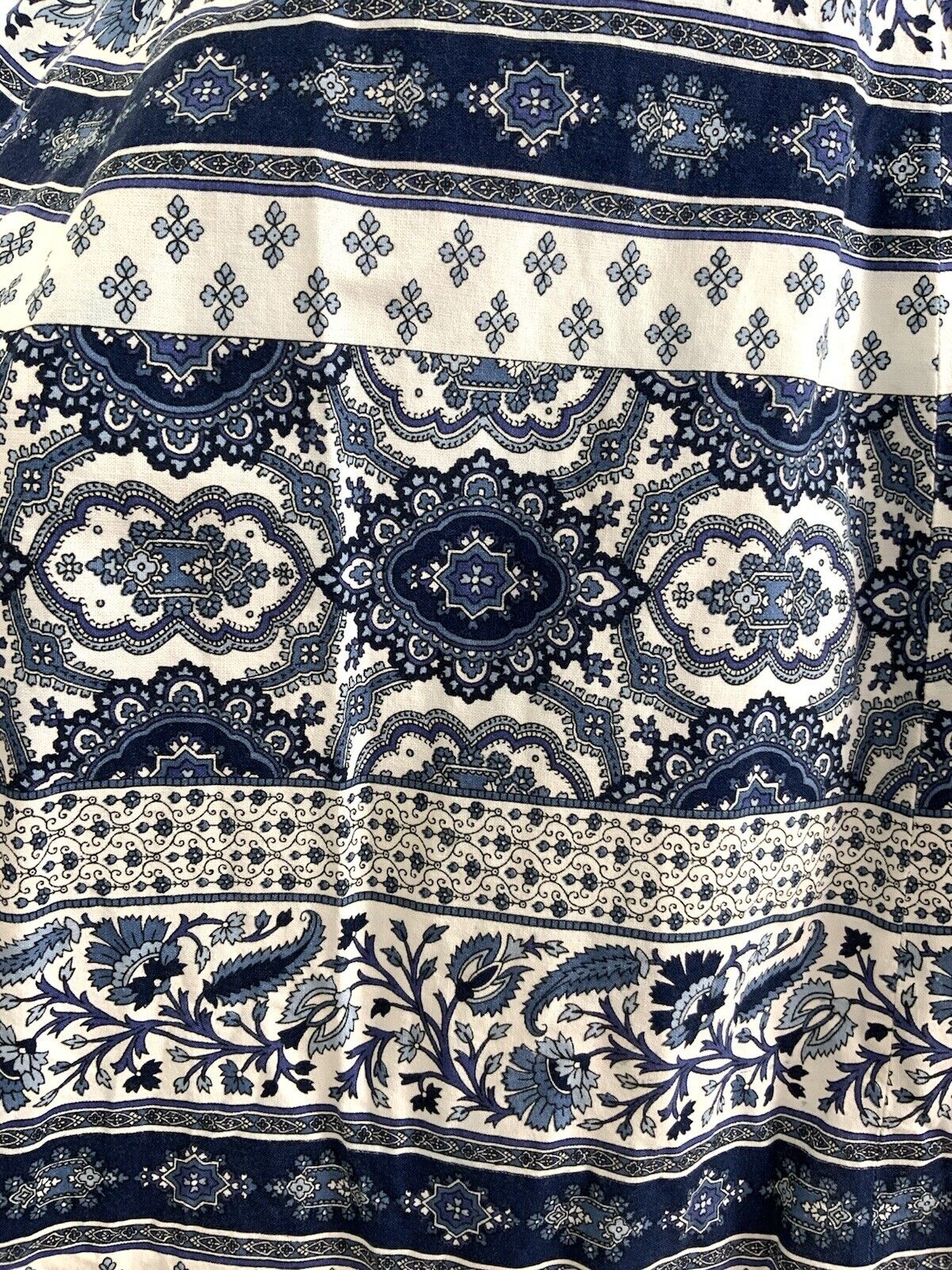 VINTAGE 60s 70s WHITE NAVY BLUE STRIPED FLORAL FOLK MOD SHORT DRESS 16