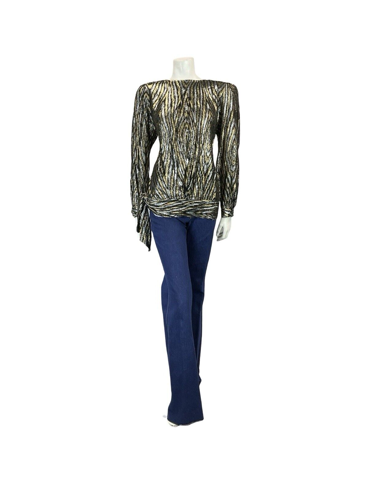 VTG 60S 70S GOLD SILVER BLACK PSYCHEDELIC DISCO DROPPED WAIST PARTY TOP 10