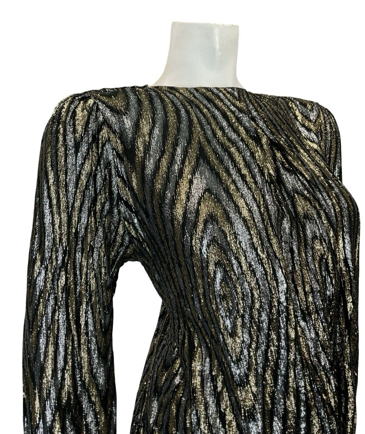 VTG 60S 70S GOLD SILVER BLACK PSYCHEDELIC DISCO DROPPED WAIST PARTY TOP 10