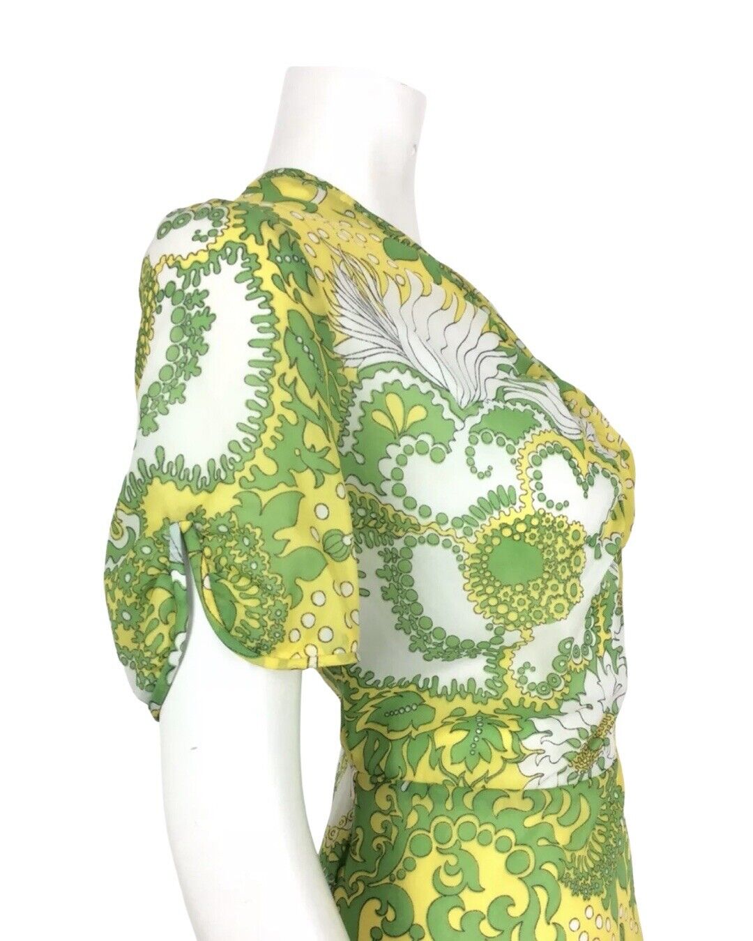 PSYCHEDELIC 70S VINTAGE YELLOW GREEN WHITE FLORAL DRESS 14