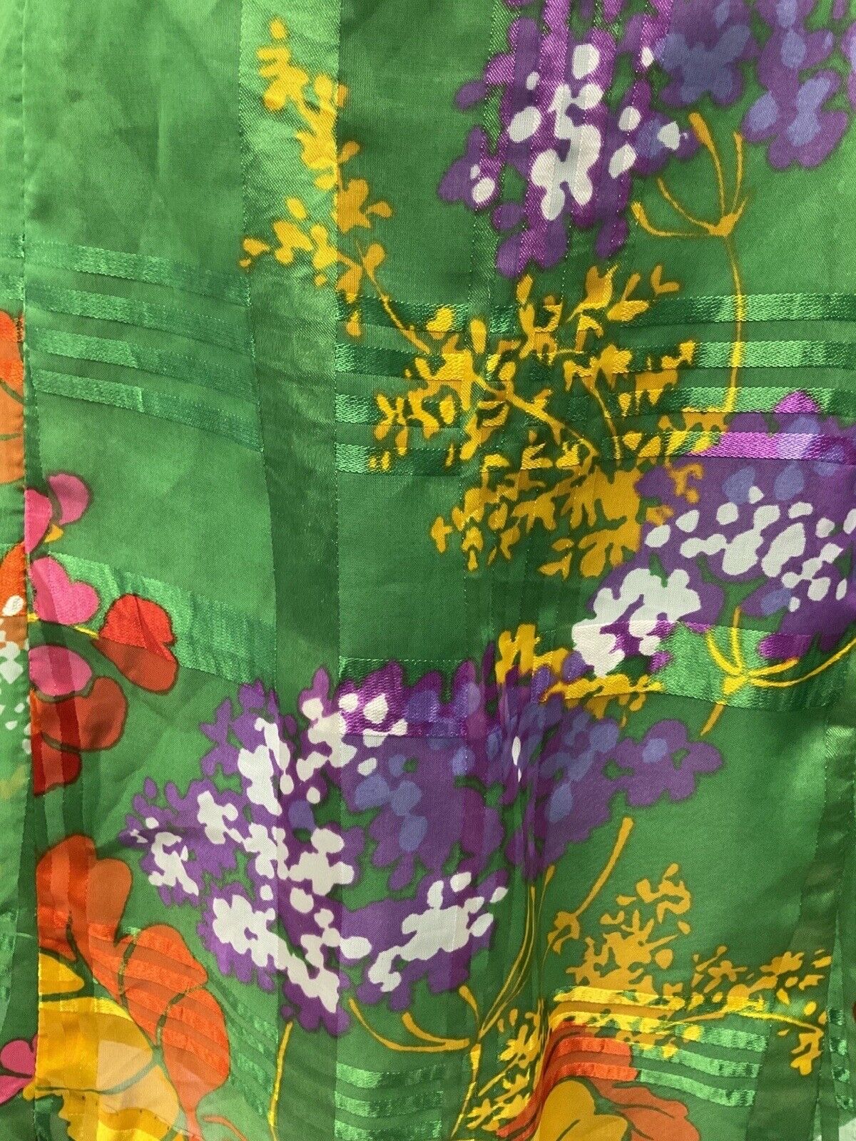VINTAGE 60s 70s GREEN PURPLE RED FLORAL PLAID SHEER MOD DRESS 12 14
