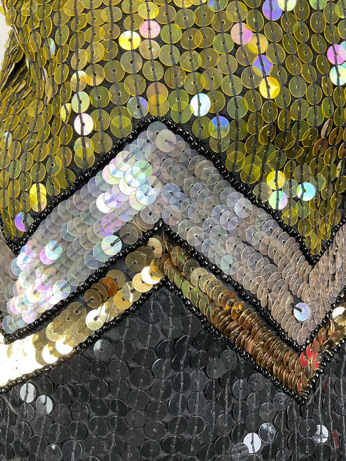 VINTAGE 70s 80s GOLD BLACK SILVER SEQUIN ZIG-ZAG DISCO PARTY TROPHY JACKET 8 10