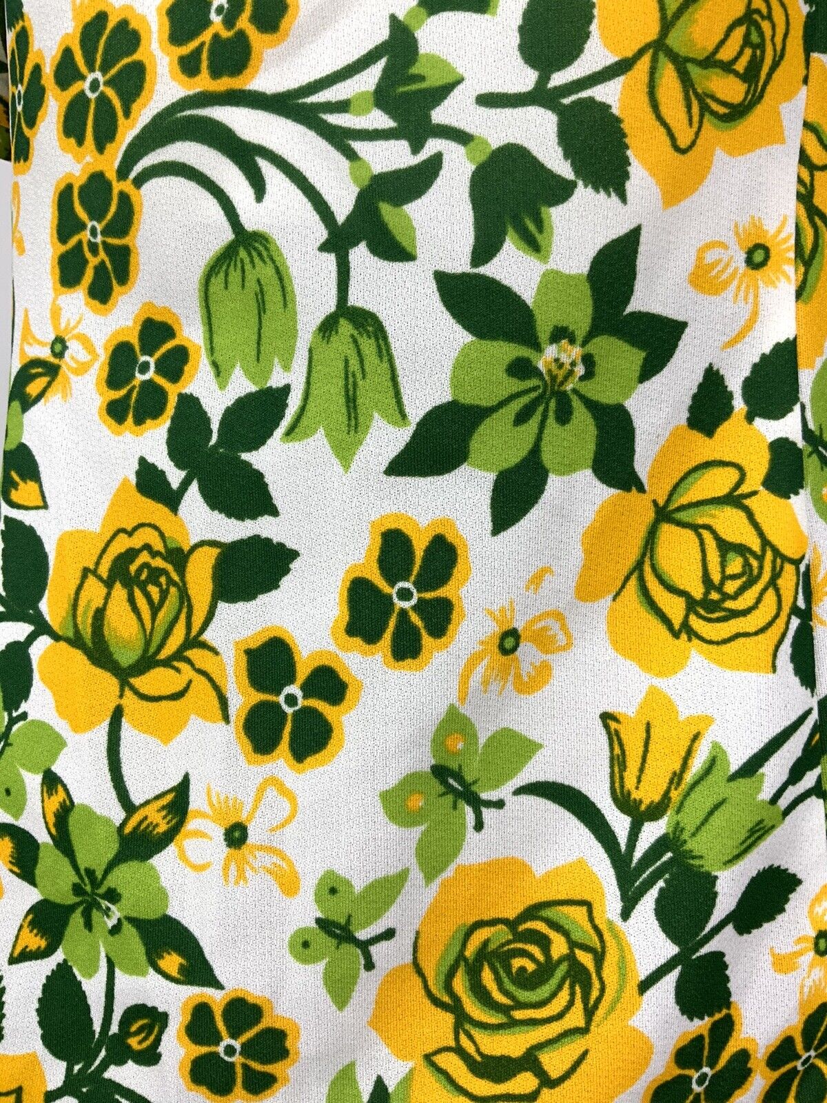 VINTAGE 60s 70s WHITE GREEN LIME YELLOW FLORAL ROSE TSHIRT TOP 12 14