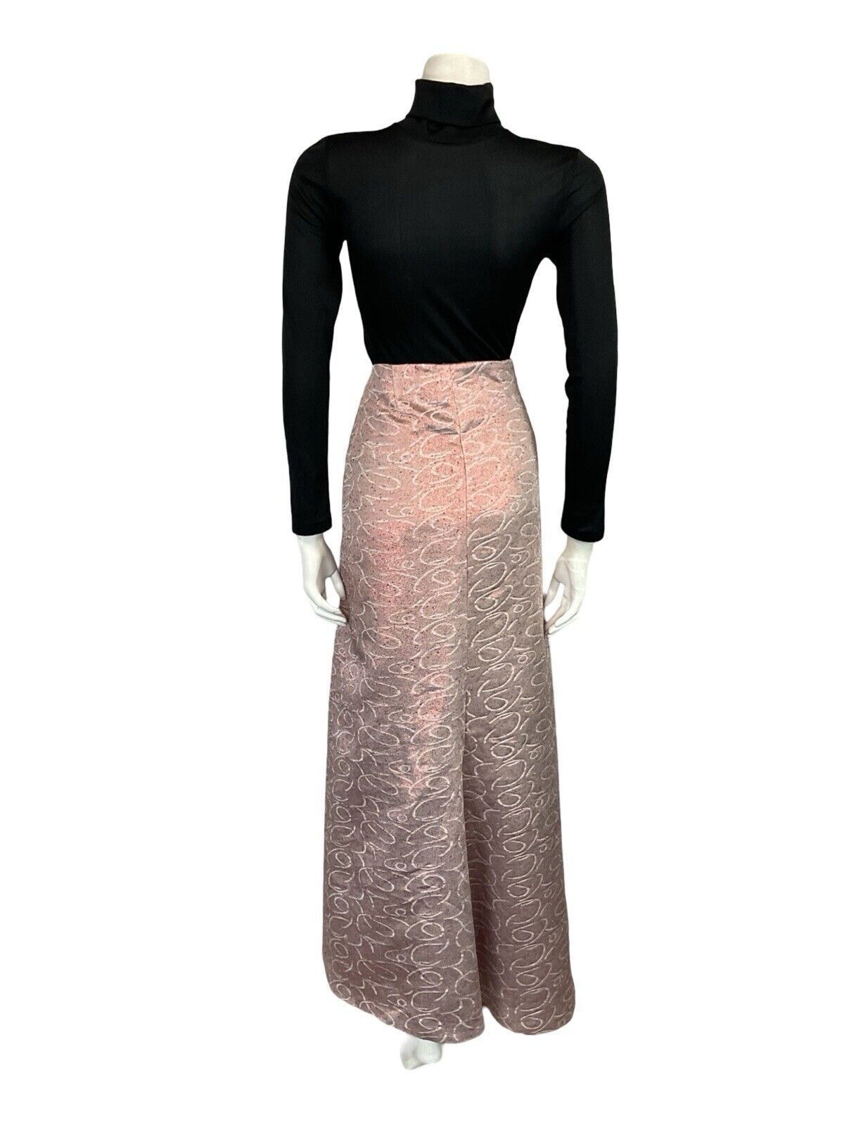 VTG 60S 70S FISHTAIL PINK GEOMETRIC SWIRLY LINE SHIMMERY MAXI SKIRT 18 20
