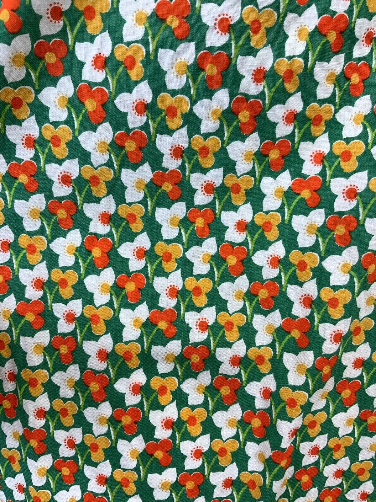 VTG 60s 70s GREEN WHITE ORANGE YELLOW FLORAL MOD SLEEVELESS SUMMER DRESS 12 14
