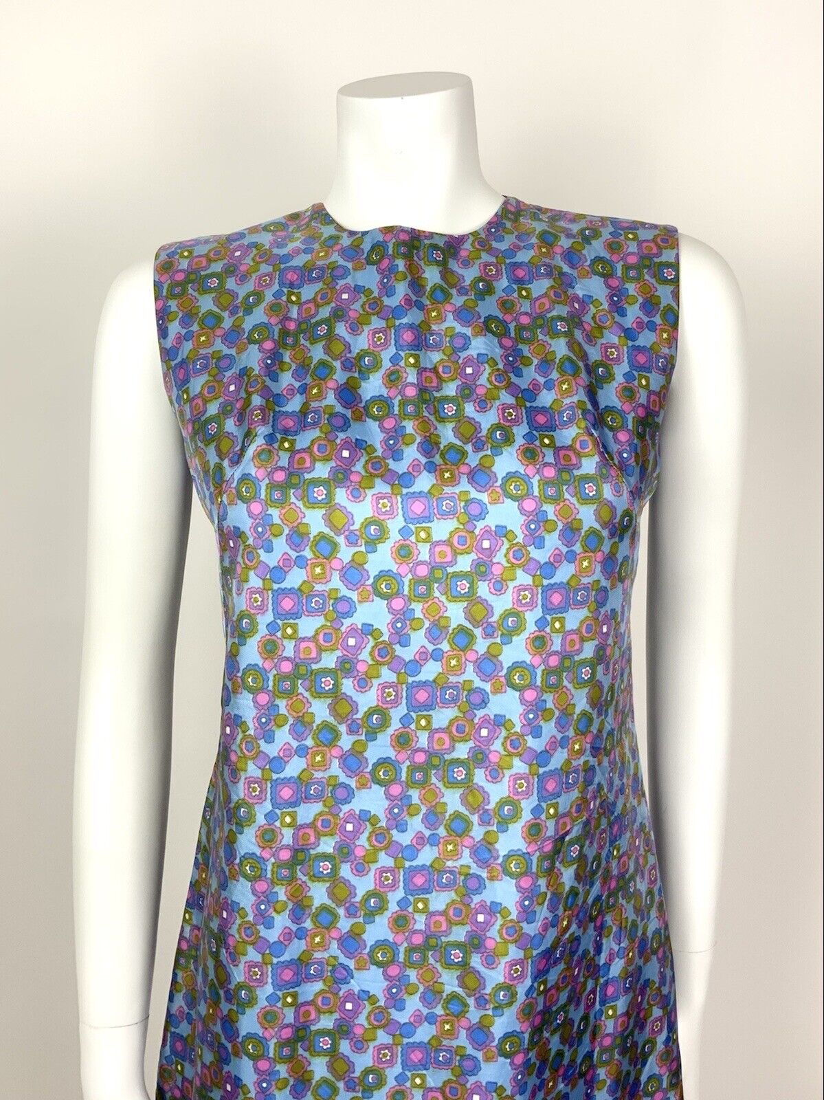 VTG 60s 70s BLUE PURPLE PINK GREEN FLORAL DAISY GEOMETRIC MOD SHIFT DRESS 8 10