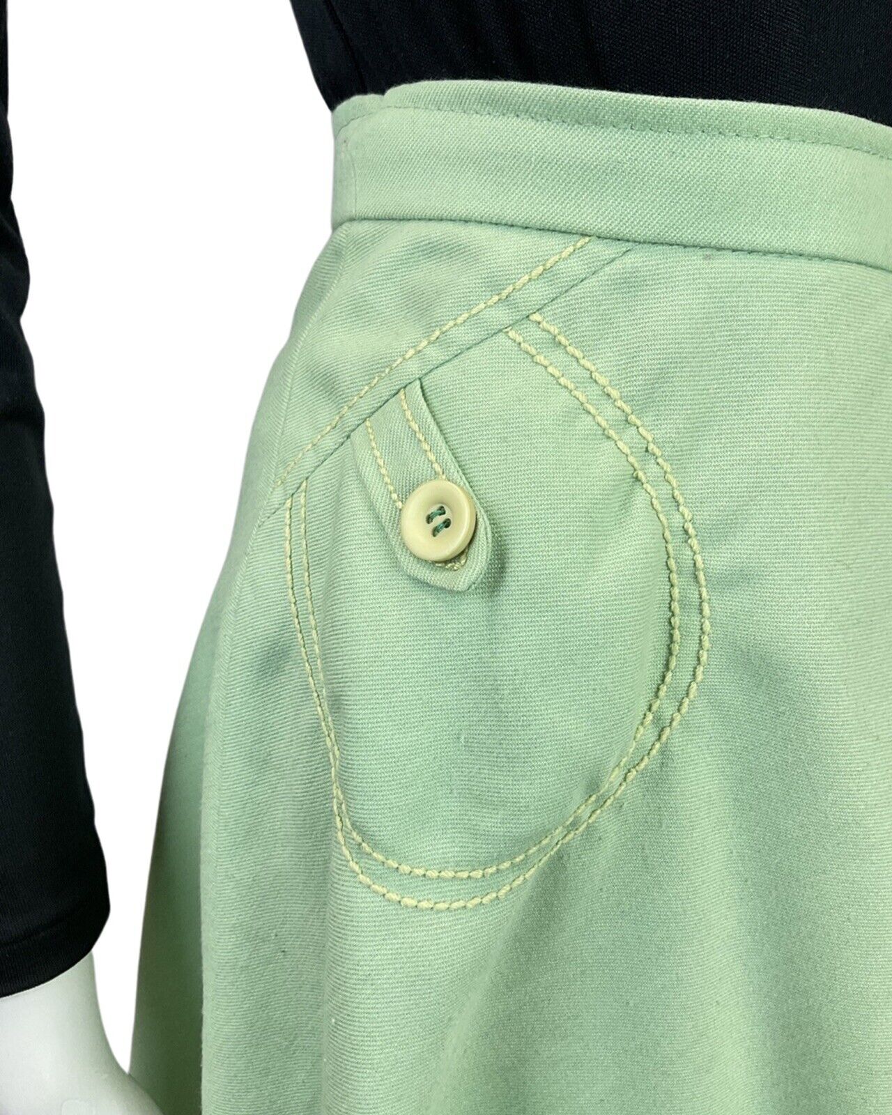 VINTAGE 60s 70s MINT GREEN CREAM MOD MINI A-LINE SKIRT 4