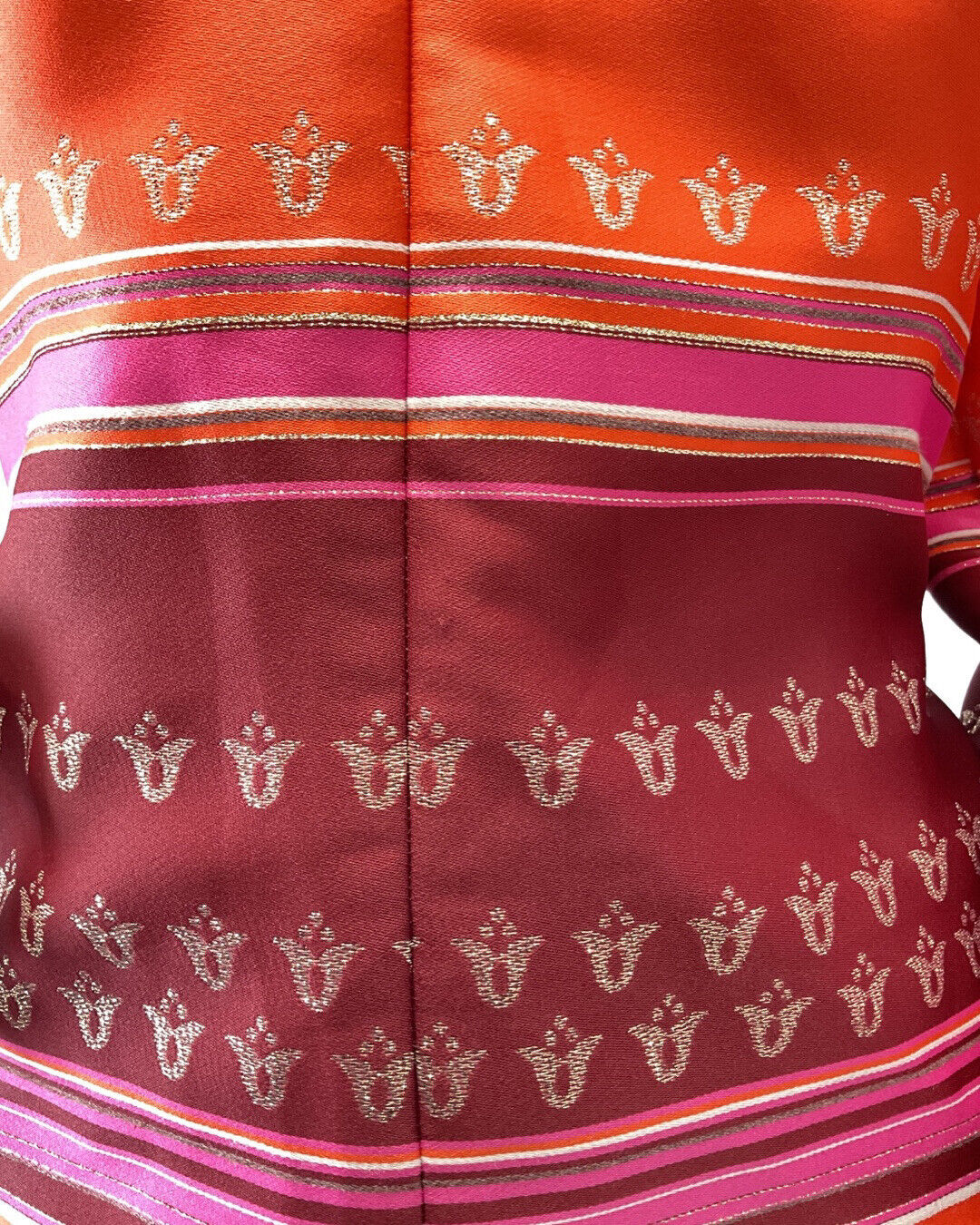 VINTAGE 60s 70s PINK GOLD STRIPED DAGGER COLLAR MOD PARTY BLOUSE SHIRT 20 22