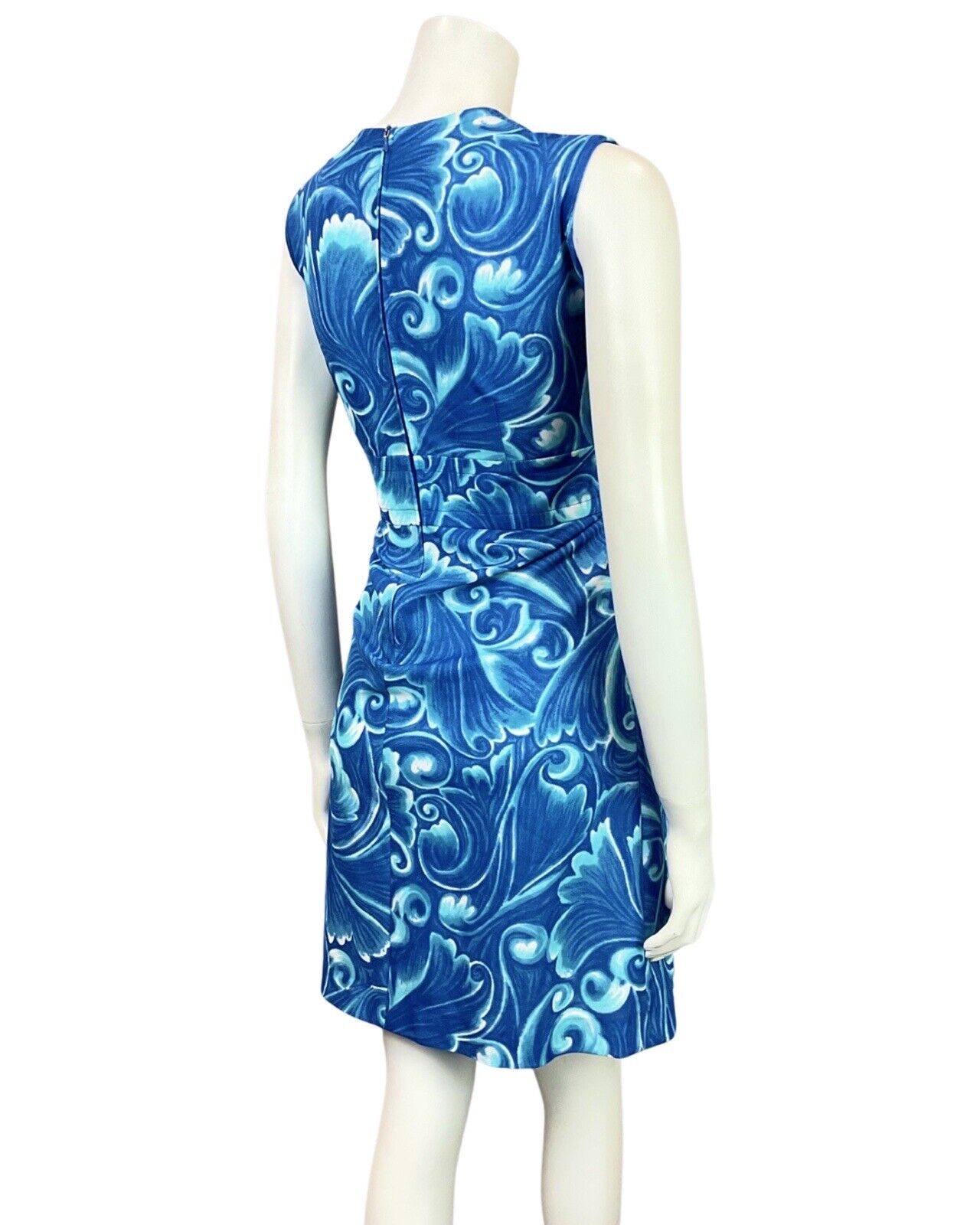 VINTAGE 60s 70s BLUE WHITE PSYCHEDELIC SWIRL MOD SLEEVELESS DRESS 10 12