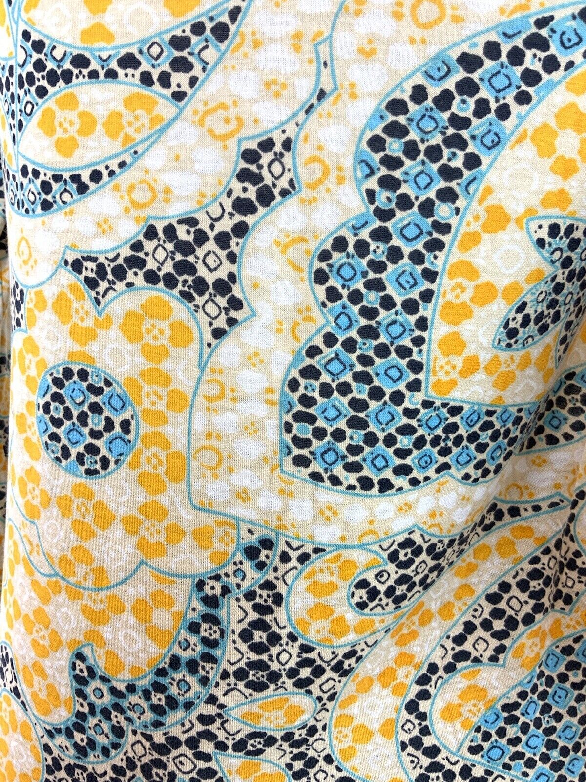 VINTAGE 60s 70s CREAM YELLOW BLUE PSYCHEDELIC FLORAL MOD DAGGER SHIRT 8 10