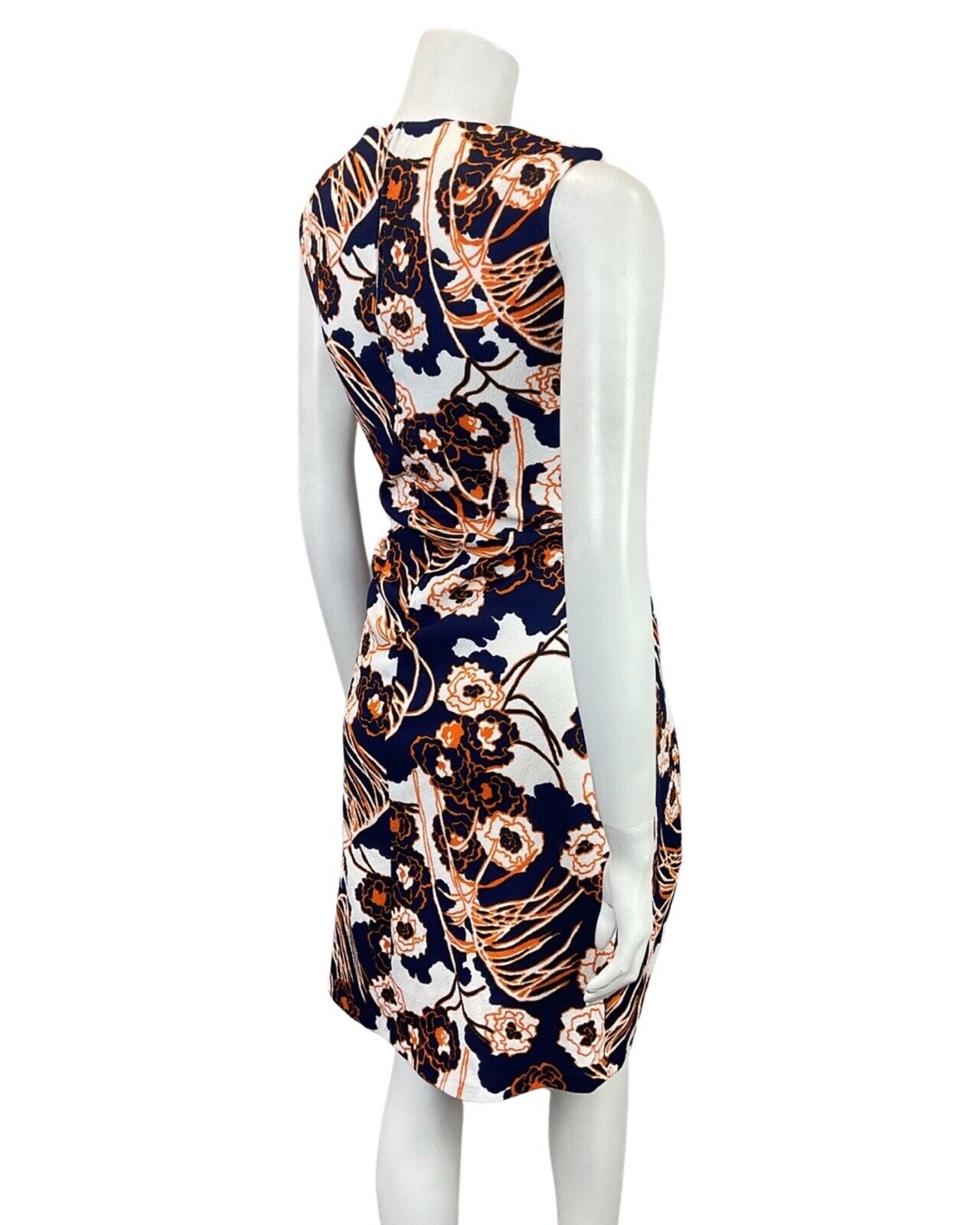 VINTAGE 60s 70s BLUE WHITE ORANGE PSYCHEDELIC FLORAL MOD SLEEVELESS DRESS 10