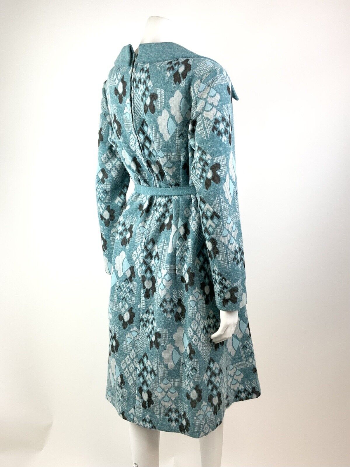 VINTAGE 60s 70s BLUE BLACK WHITE DAISY GEOMETRIC PSYCHEDELIC DAGGER DRESS 14 16