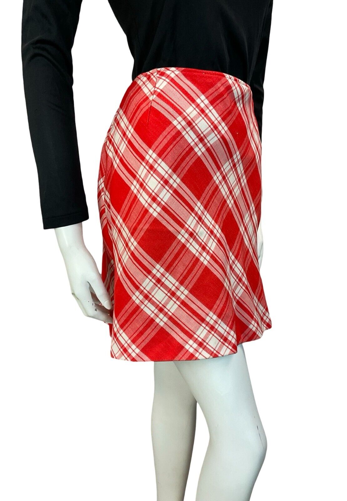 VTG 60S 70S RED WHITE TARTAN CHECKERED MOD MINI SKIRT SIZE 8