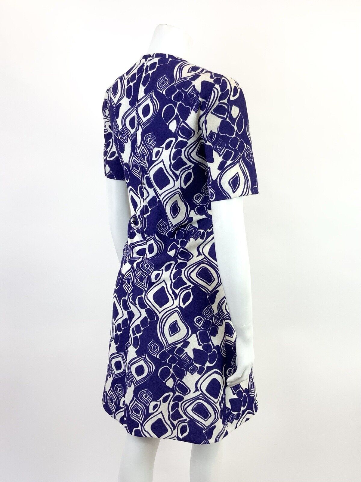 VINTAGE 60s 70s VIOLET PURPLE WHITE PSYCHEDELIC GEOMETRIC MOD SHORT DRESS 10 12