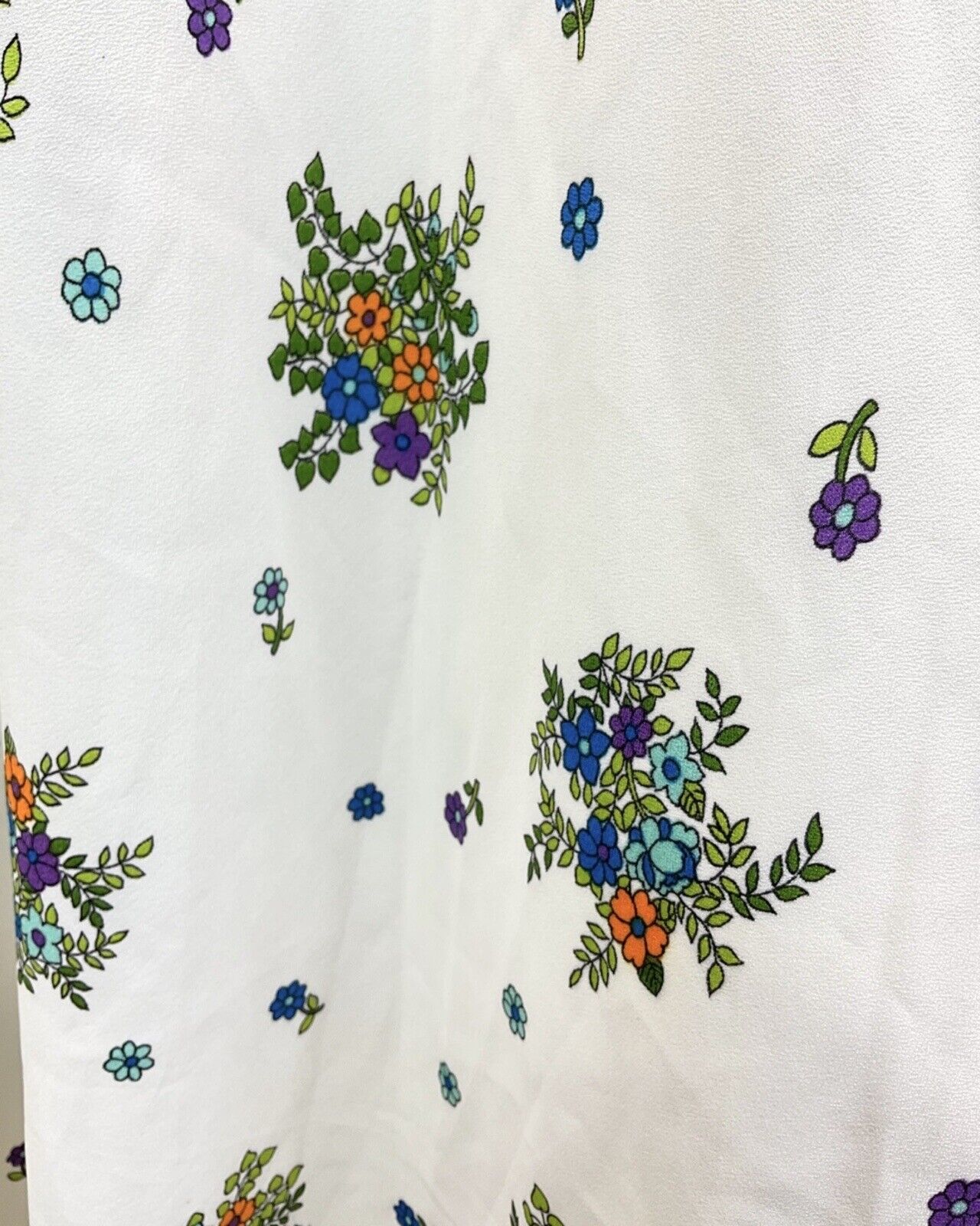 VINTAGE 60s 70s CREAM BLUE GREEN FLORAL BOUQUET PUFF SLEEVE BOHO MAXI DRESS 8 10