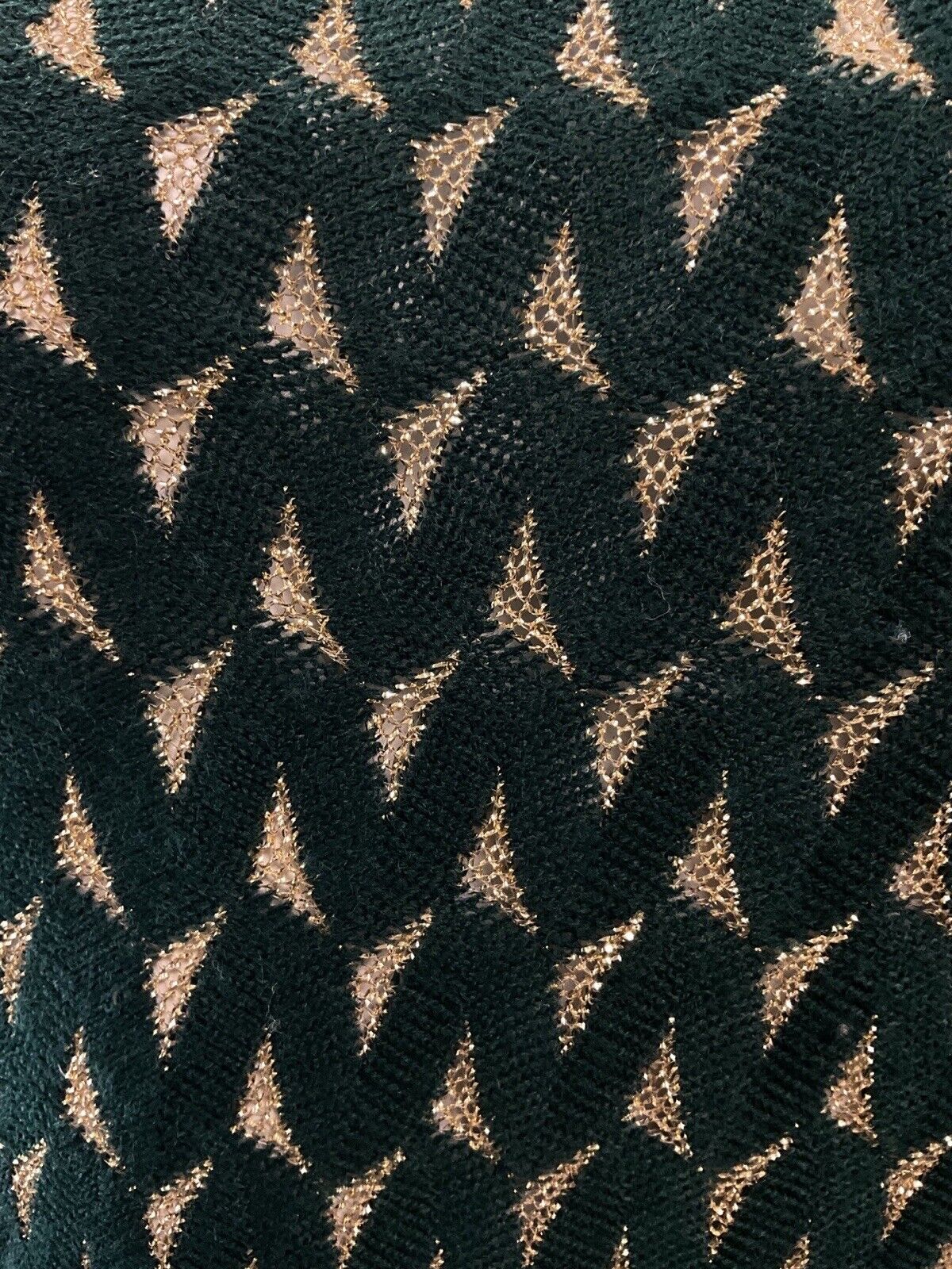 VINTAGE 60s 70s EMERALD GREEN GOLD TRIANGLE KNITTED JUMPER TOP 8 10