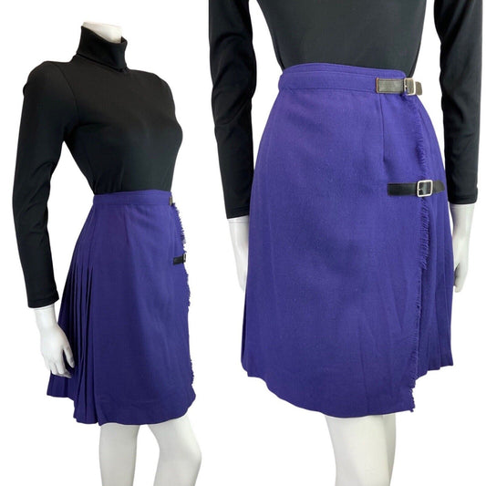 VINTAGE 60s 70s PURPLE PLEATED WOOL MOD BUCKLED KILT SKIRT 4
