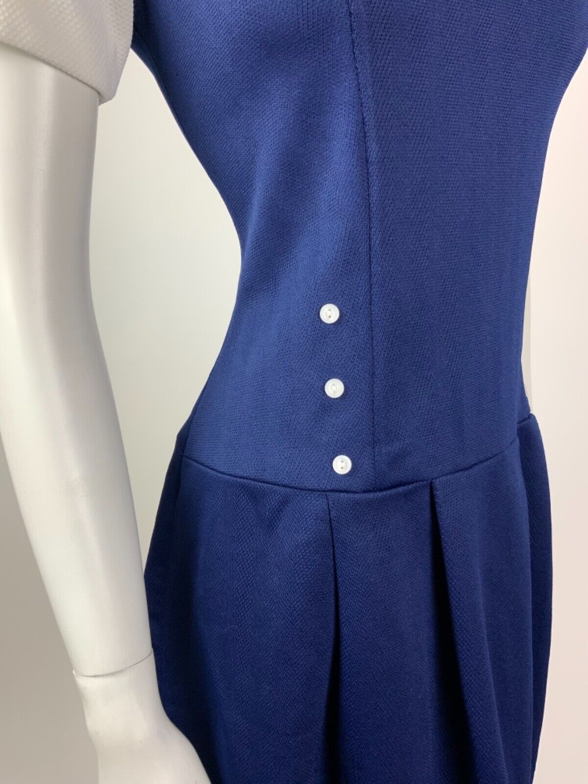 VINTAGE 60s 70s NAVY BLUE WHITE NAUTICAL SWEETHEART MOD DRESS 12