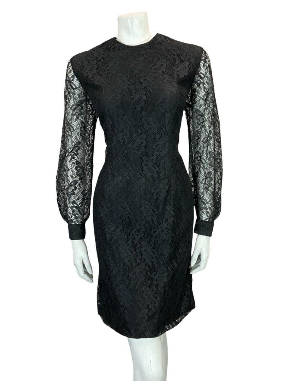 VTG 60S BLACK LACE LONG SLEEVE EVENING PARTY LITTLE BLACK DRESS SIZE 12