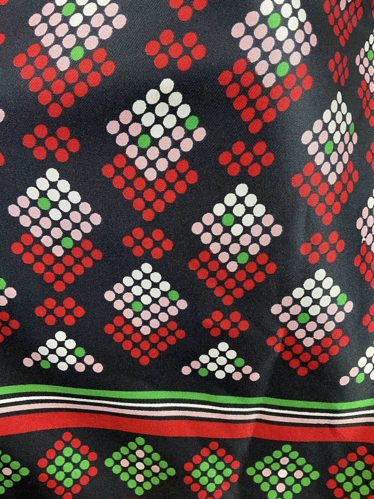 VINTAGE 60s 70s BLACK RED GREEN DOTTY GEOMETRIC DAGGER COLLAR SHIRT DRESS 12