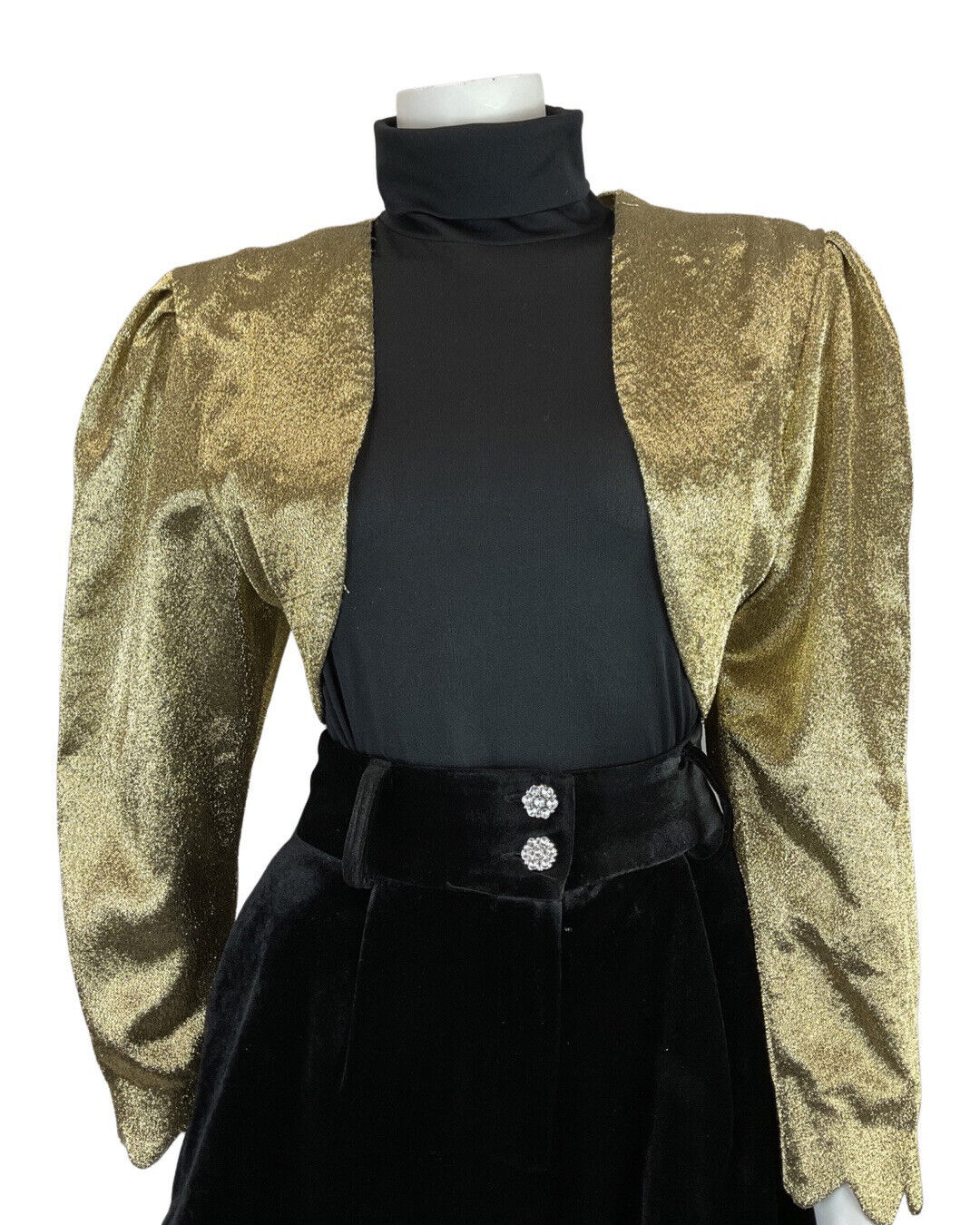 VINTAGE 70s GOLD GLITTER DISCO PARTY LUREX CROPPED BOLERO JACKET 12 14