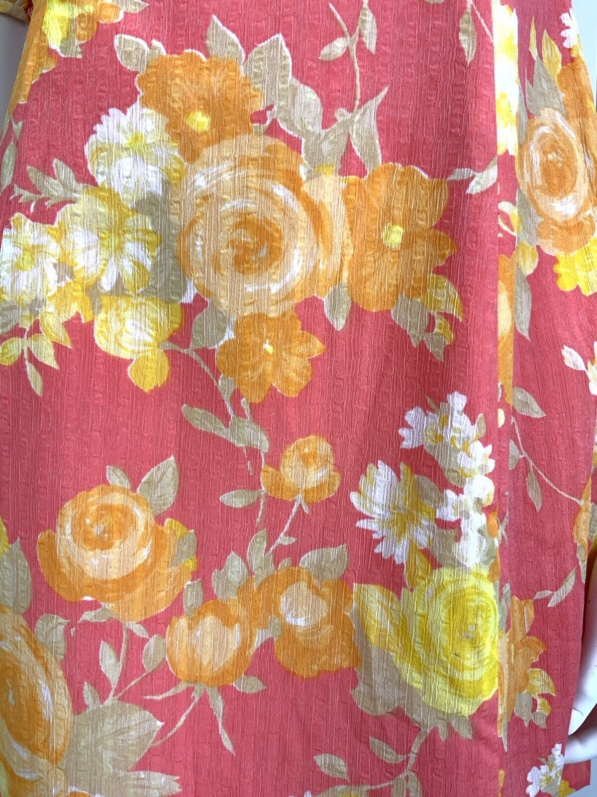 VINTAGE 60s 70s PINK YELLOW ORANGE FLORAL PUFF SLEEVE MOD EMPIRE LINE DRESS 8