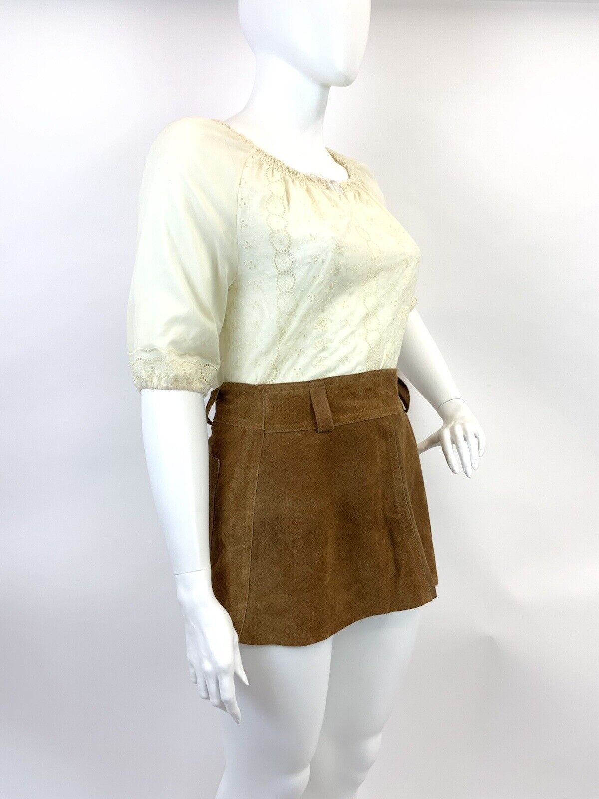 VINTAGE 60s 70s PALE YELLOW FLORAL BRODERIE ANGLAISE BOHO FOLK BLOUSE TOP 16