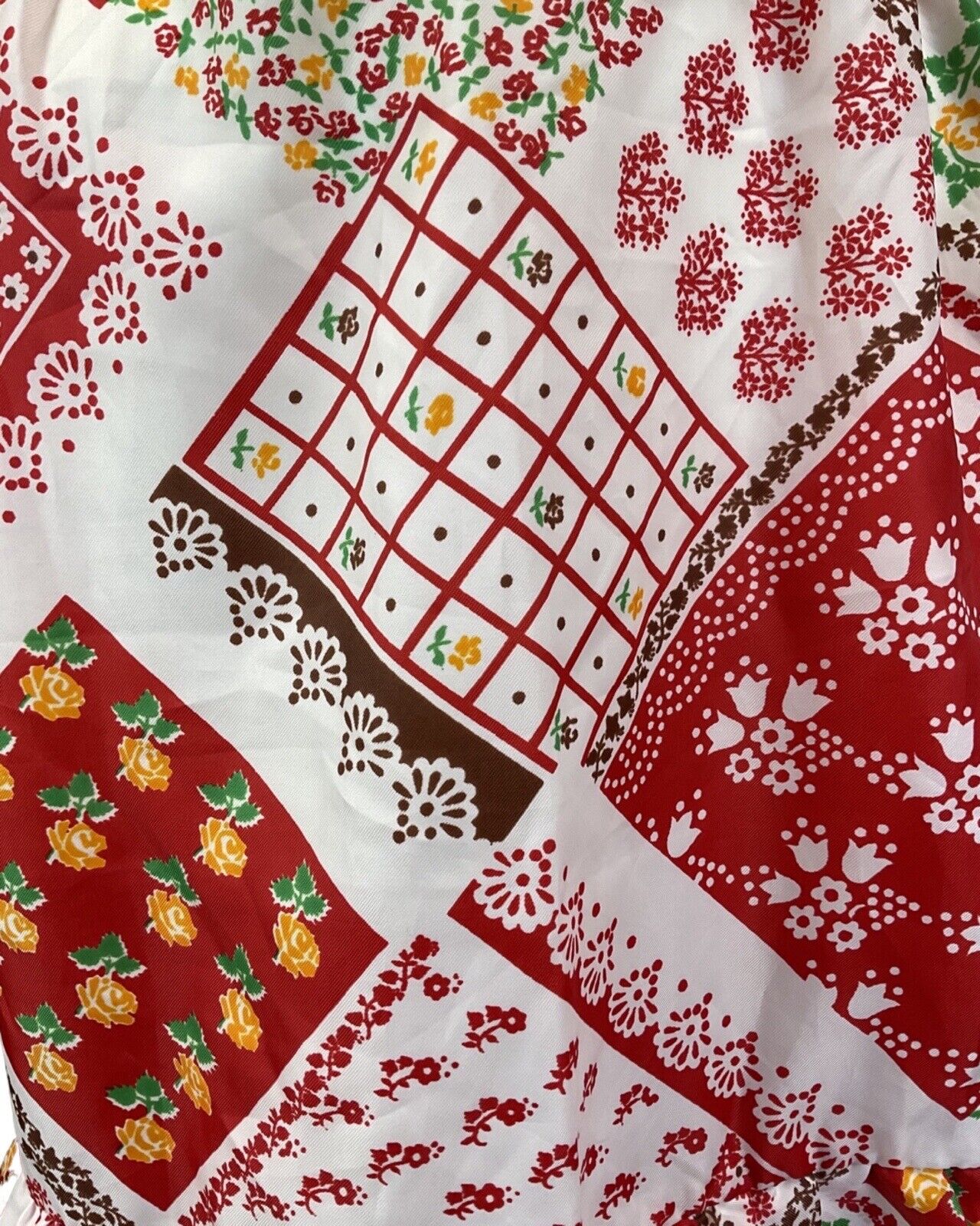 VINTAGE 60s 70s RED WHITE YELLOW PATCHWORK FLORAL PRAIRIE FOLK SUMMER DRESS 4