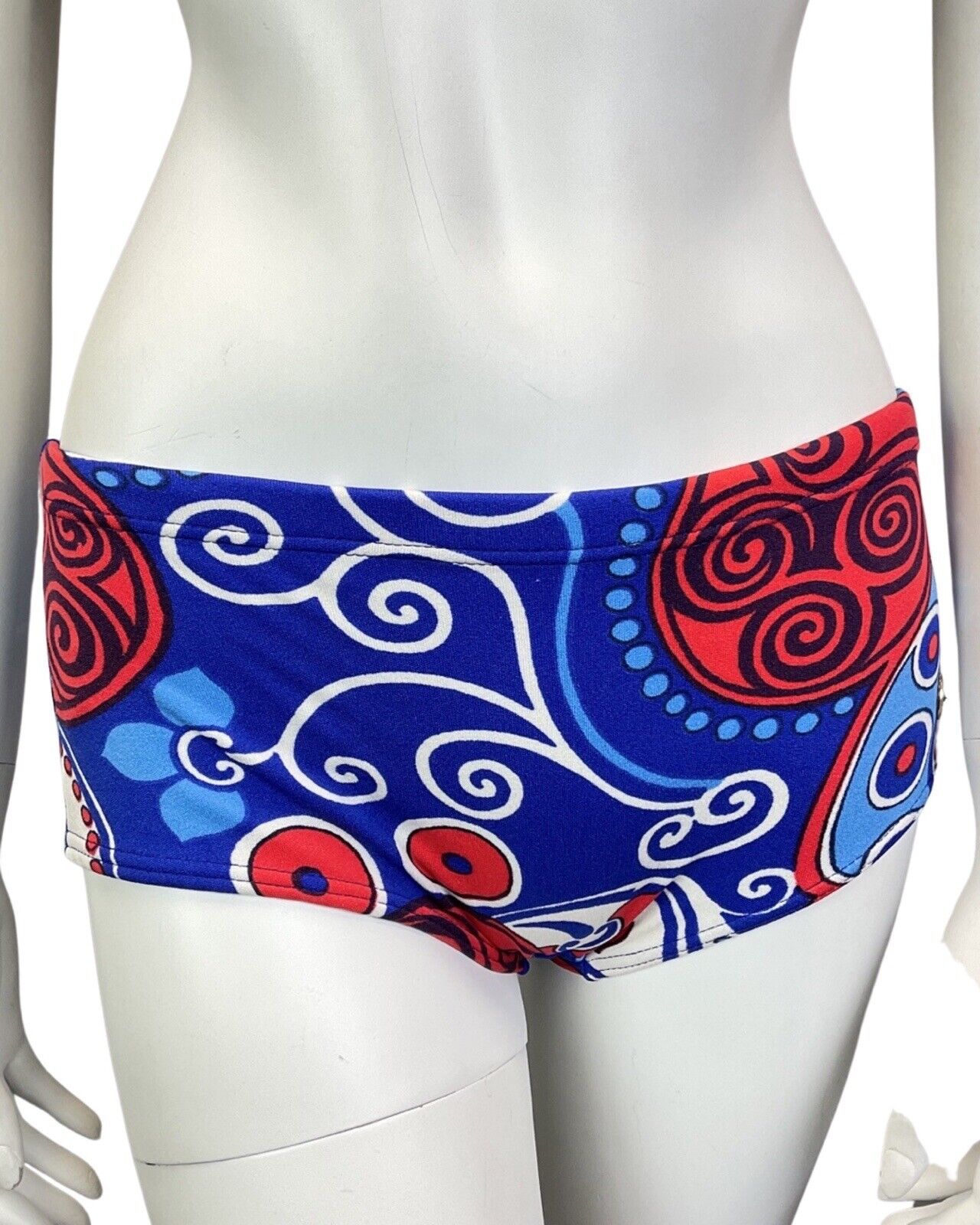 VINTAGE 60s BLUE RED WHITE PSYCHEDELIC SWIRL BIKINI SWIM SET BRALETTE SHORTS 4 6