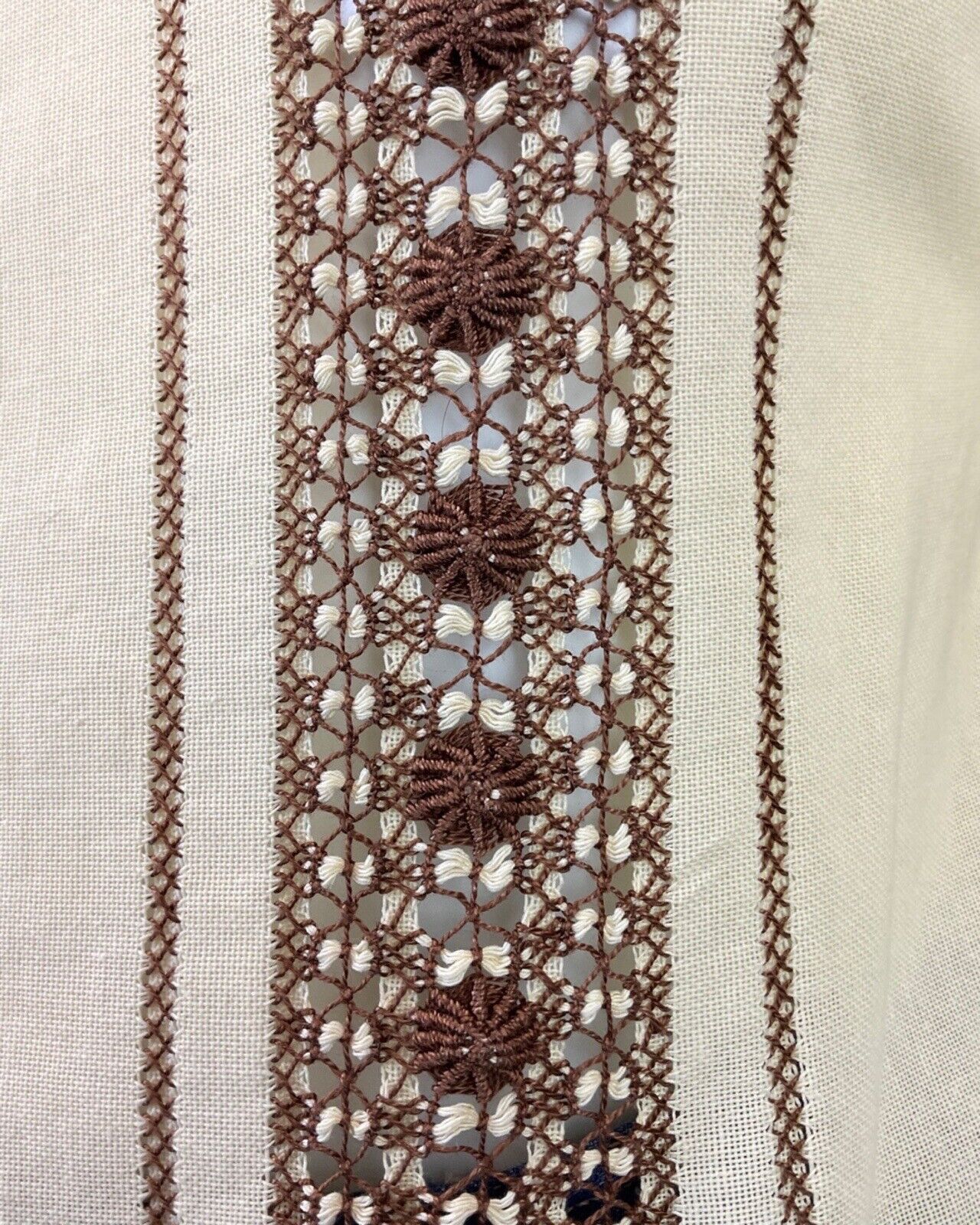 VINTAGE 70s YELLOW BROWN CROCHETED BOHO PRAIRIE FOLK COTTON BLOUSE 14 16
