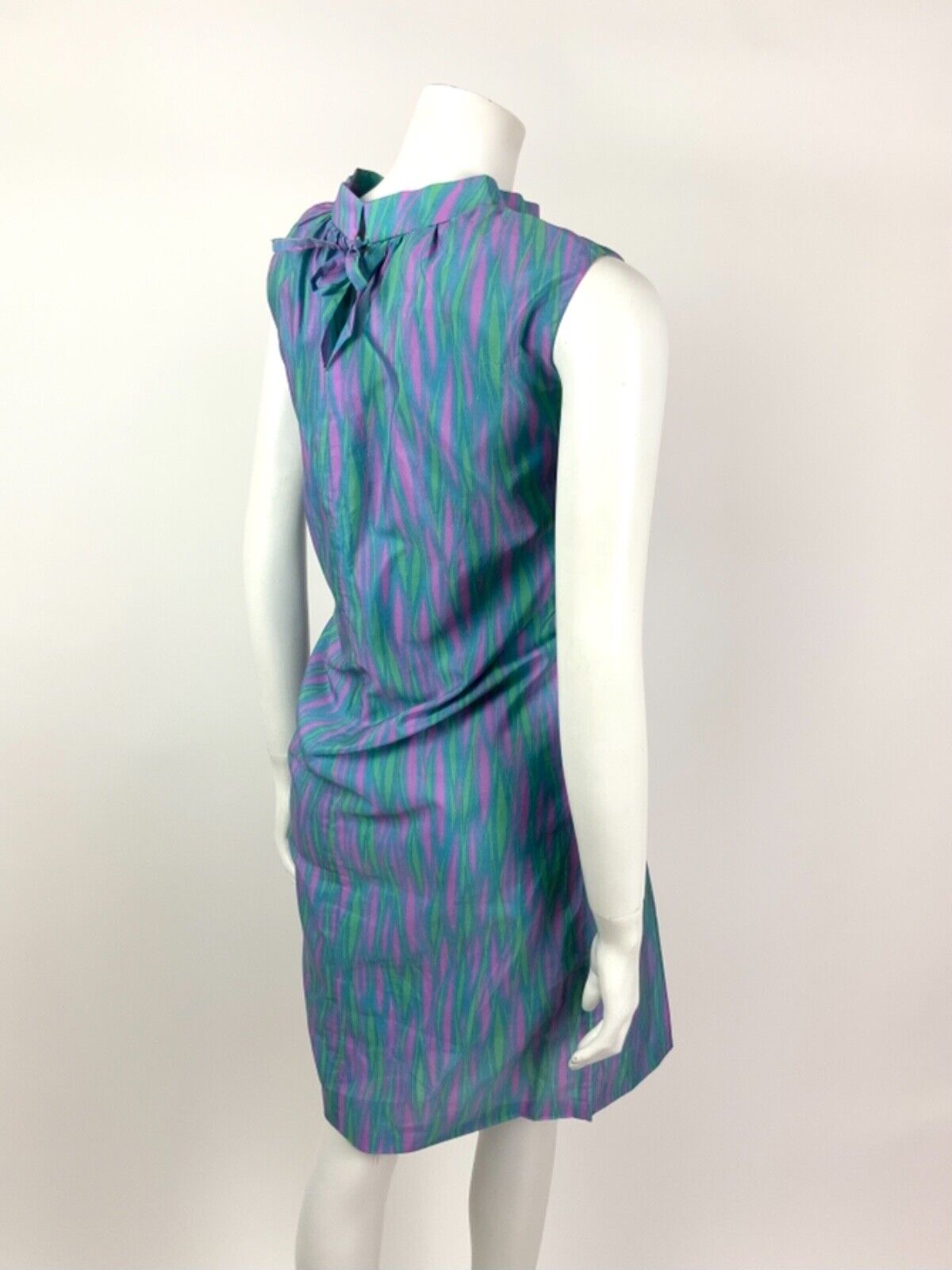 VINTAGE 60s 70s BLUE PURPLE GREEN PSYCHEDELIC WAVY MOD A-LINE DRESS 12 14