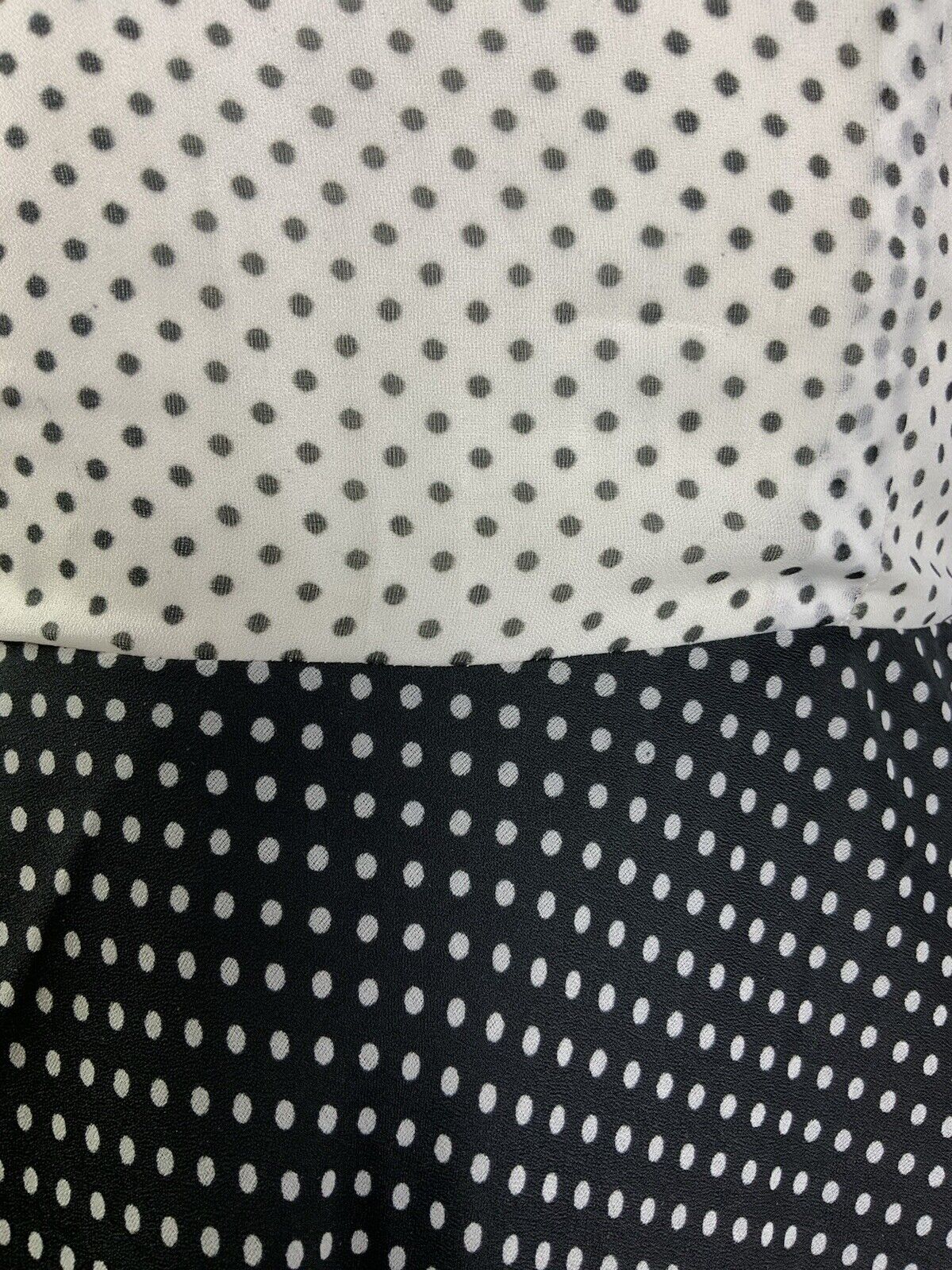 VINTAGE 60s 70s BLACK WHITE POLKA-DOT SHEER PUFF SLEEVE FLOATY MAXI DRESS 8