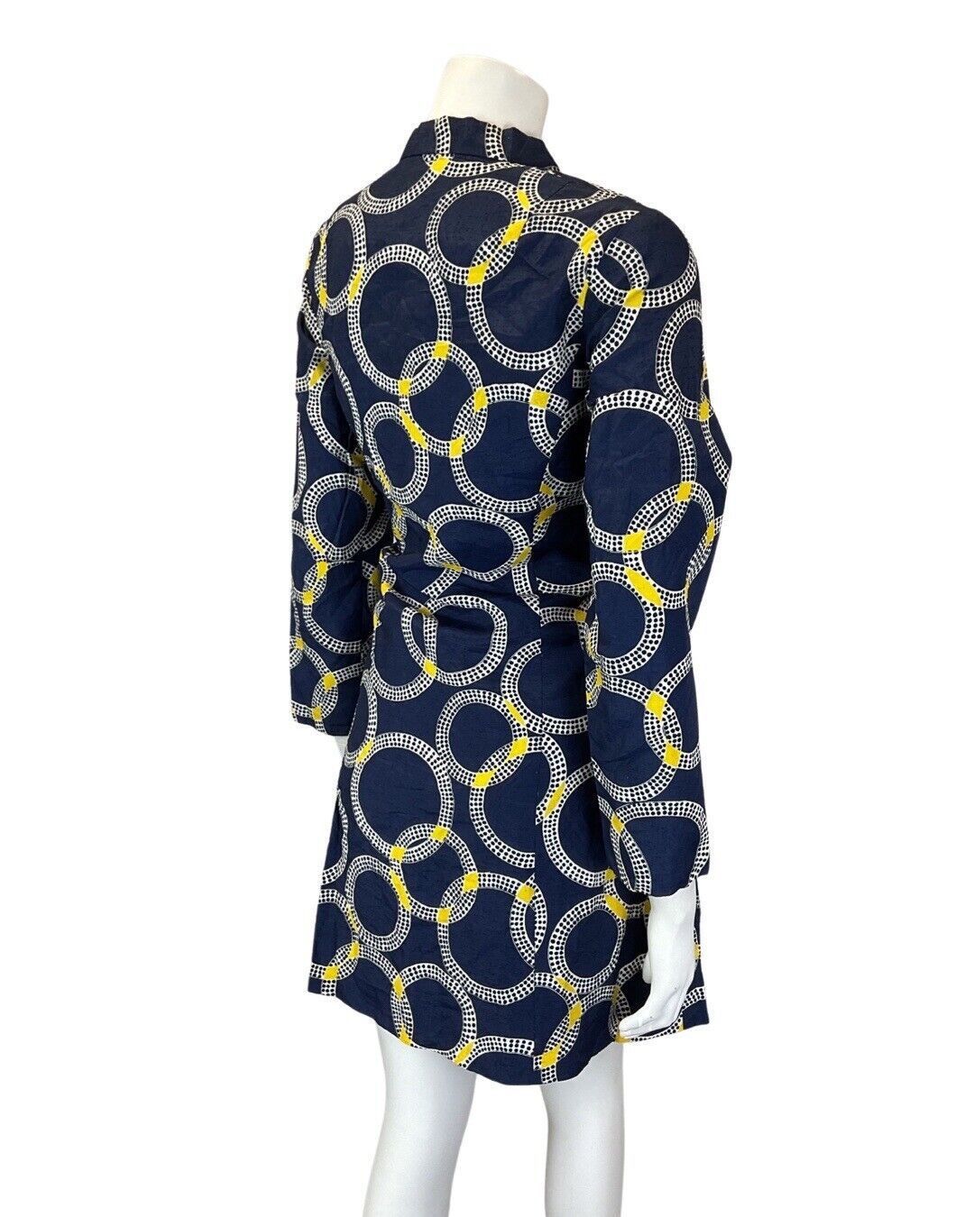 VINTAGE 60s 70s BLACK WHITE YELLOW CIRCLE GEOMETRIC MOD BOW SHORT DRESS 14 16