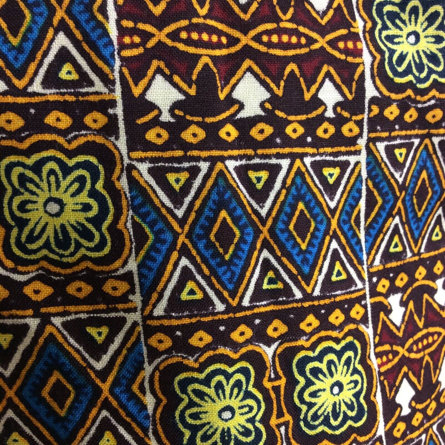 60S 70s VTG BROWN ORANGE BATIK PRINT FESTIVAL TRIBAL BOHO MAXI DRESS 10 12