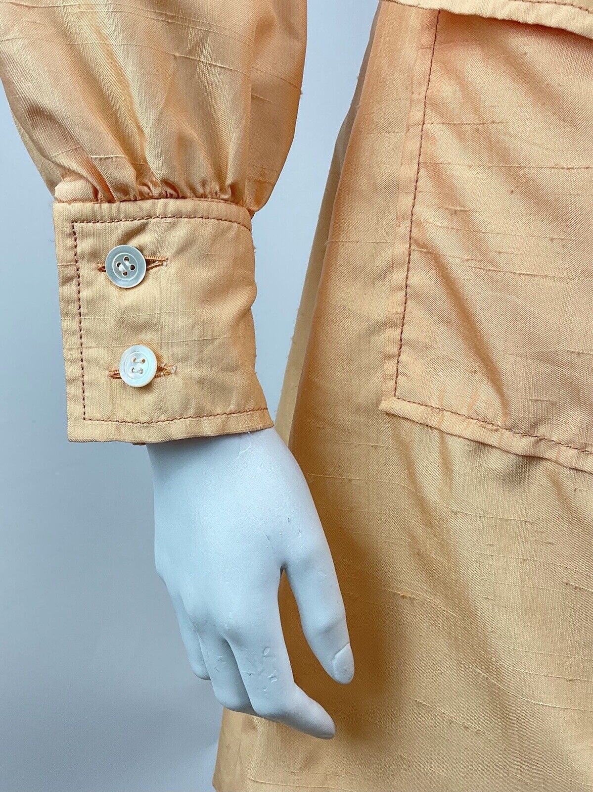 VINTAGE 60s 70s PEACH ORANGE MOD LONGSLEEVE DAGGER COLLAR SHIRT DRESS 10 12