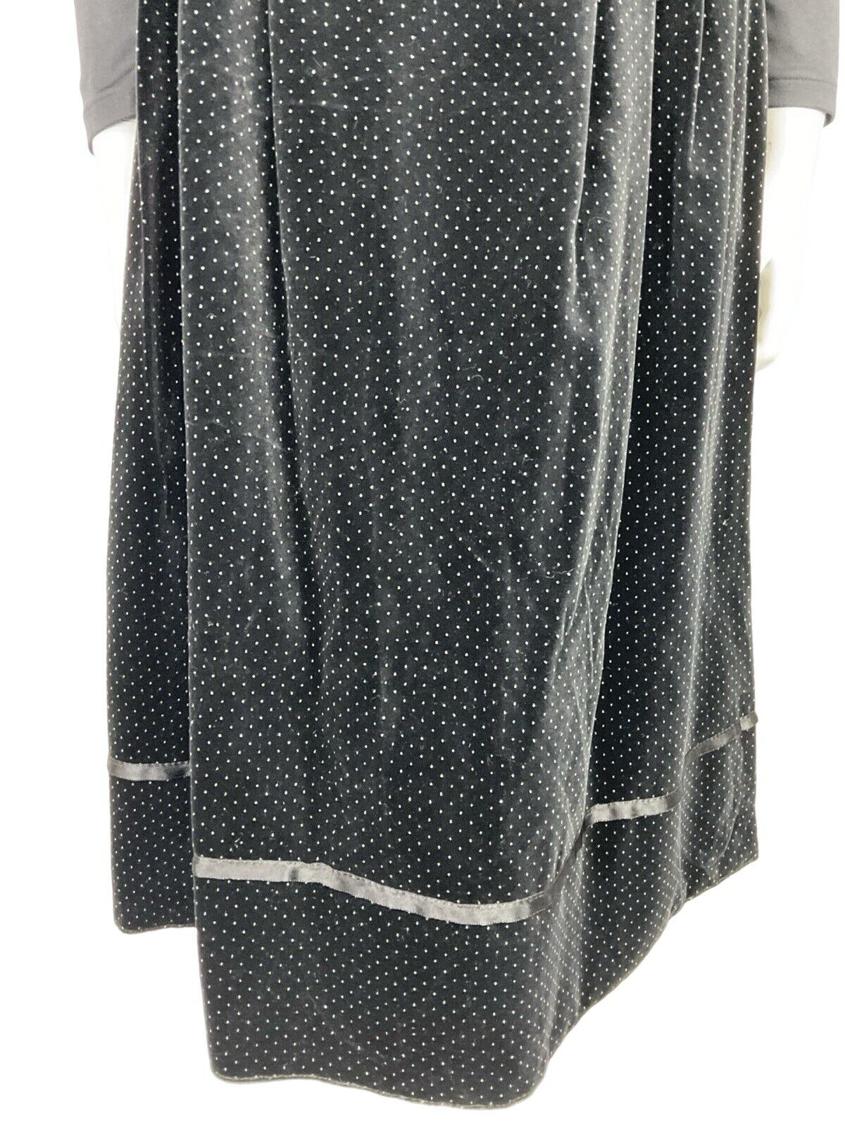 VTG 70S FOLK BOHO BLACK WHITE PIN DOT VELVET RIBBON TRIM MIDI SKIRT 6