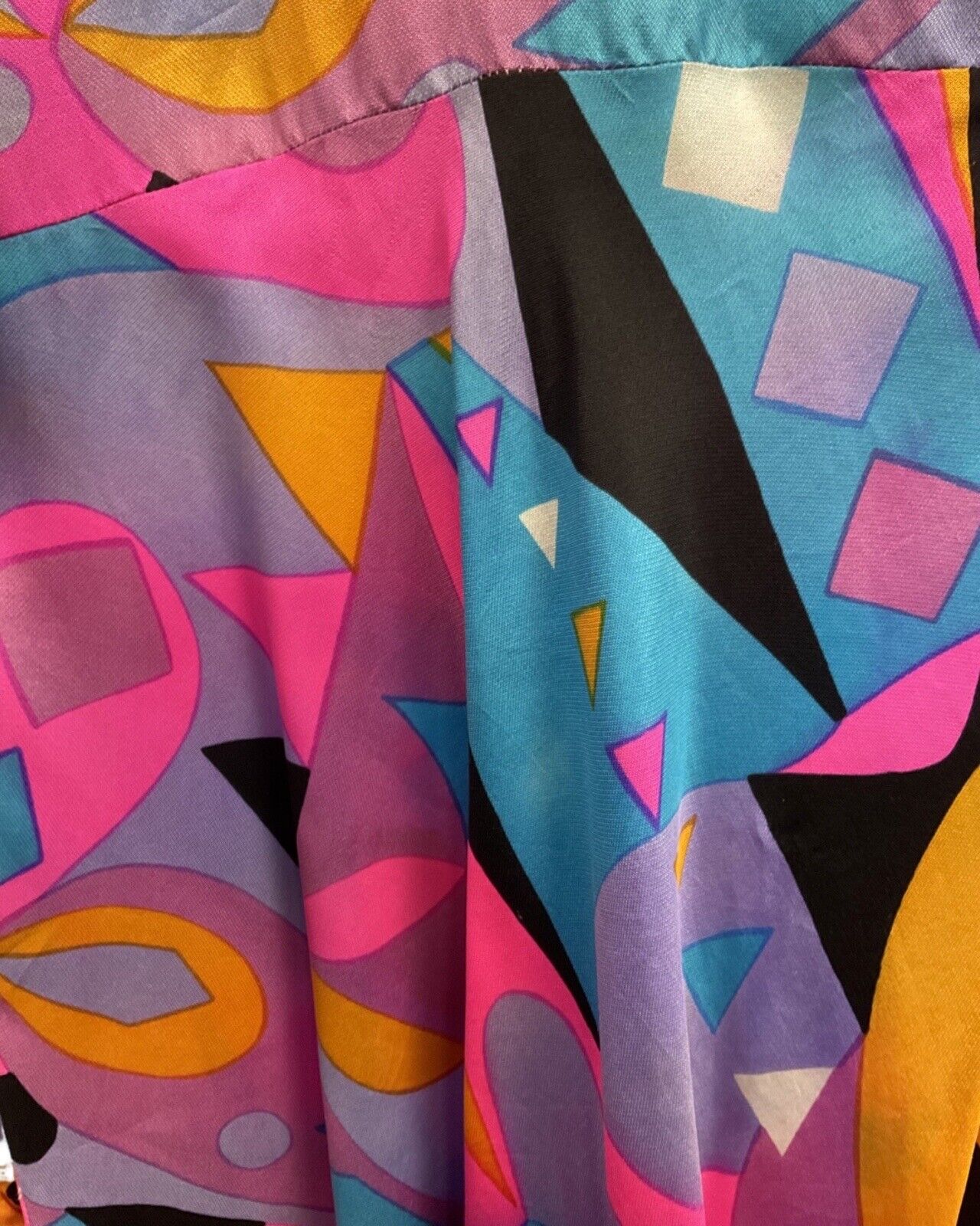 VINTAGE 70s 80s PINK BLUE BLACK PSYCHEDELIC GEOMETRIC FLOATY BLOUSE SHIRT 8 10