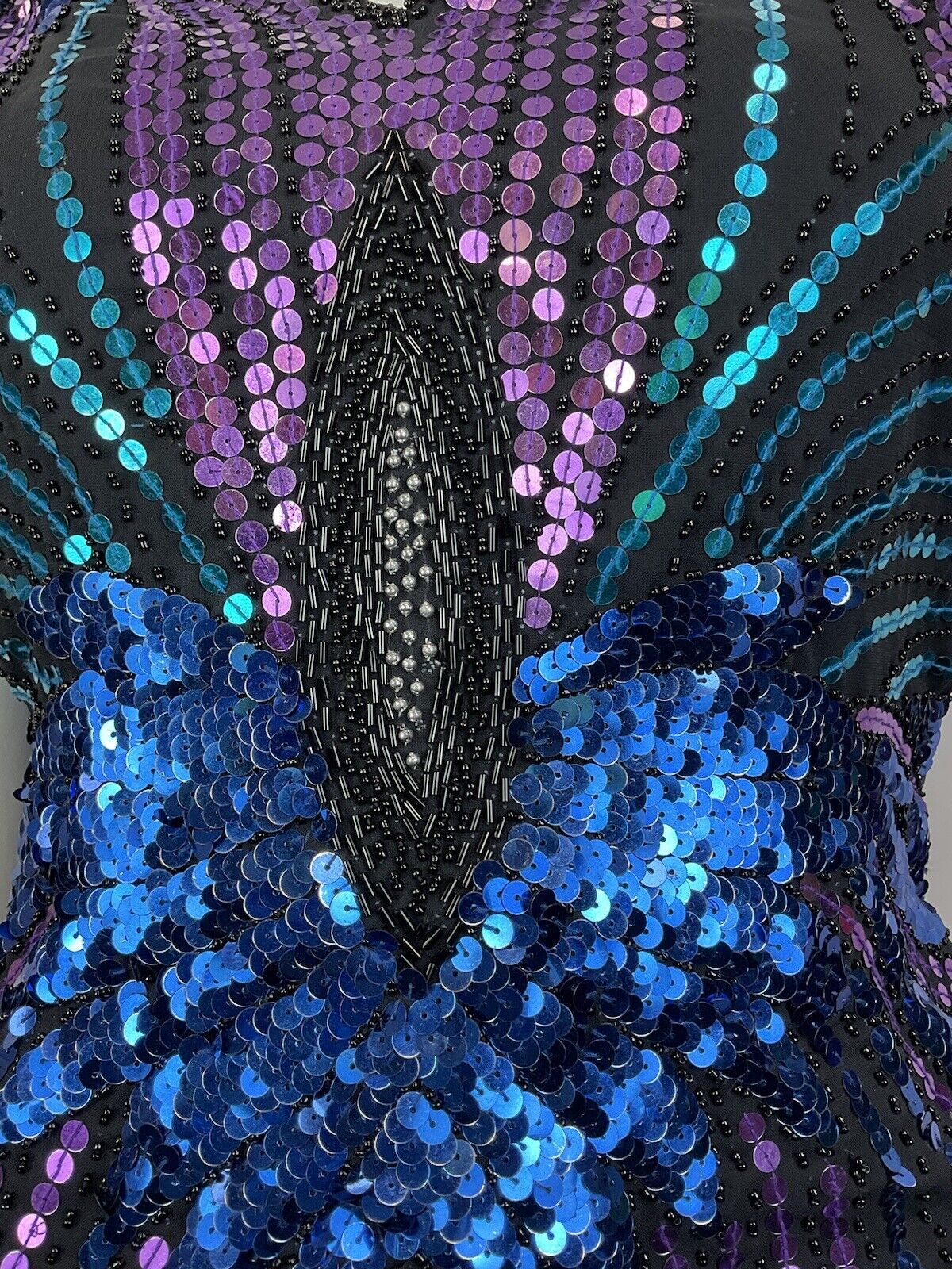 VINTAGE 70s BLUE PURPLE TEAL SEQUIN FLORAL STUDIO 54 DISCO GLAM BLOUSE TOP 8