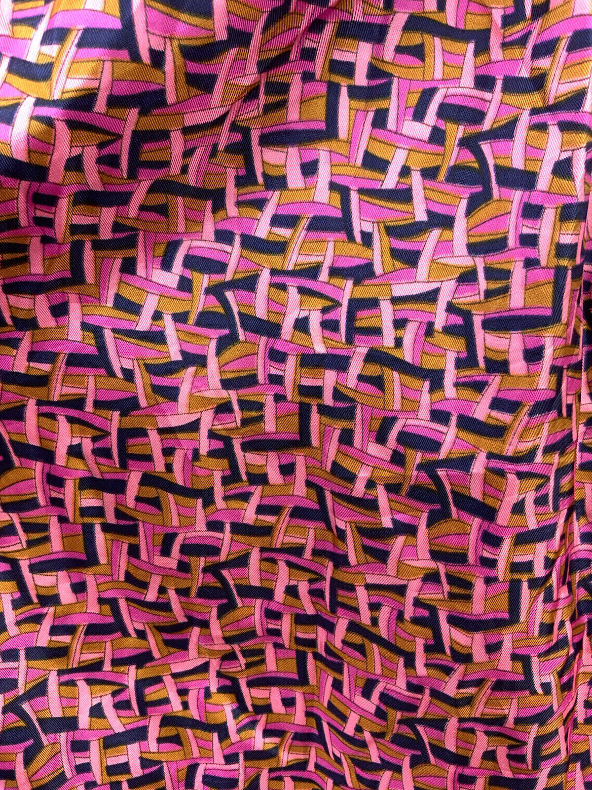 VINTAGE 60s 70s PINK BLUE GOLD BASKETWEAVE GEOMETRIC PSYCHEDELIC MOD DRESS 8 10