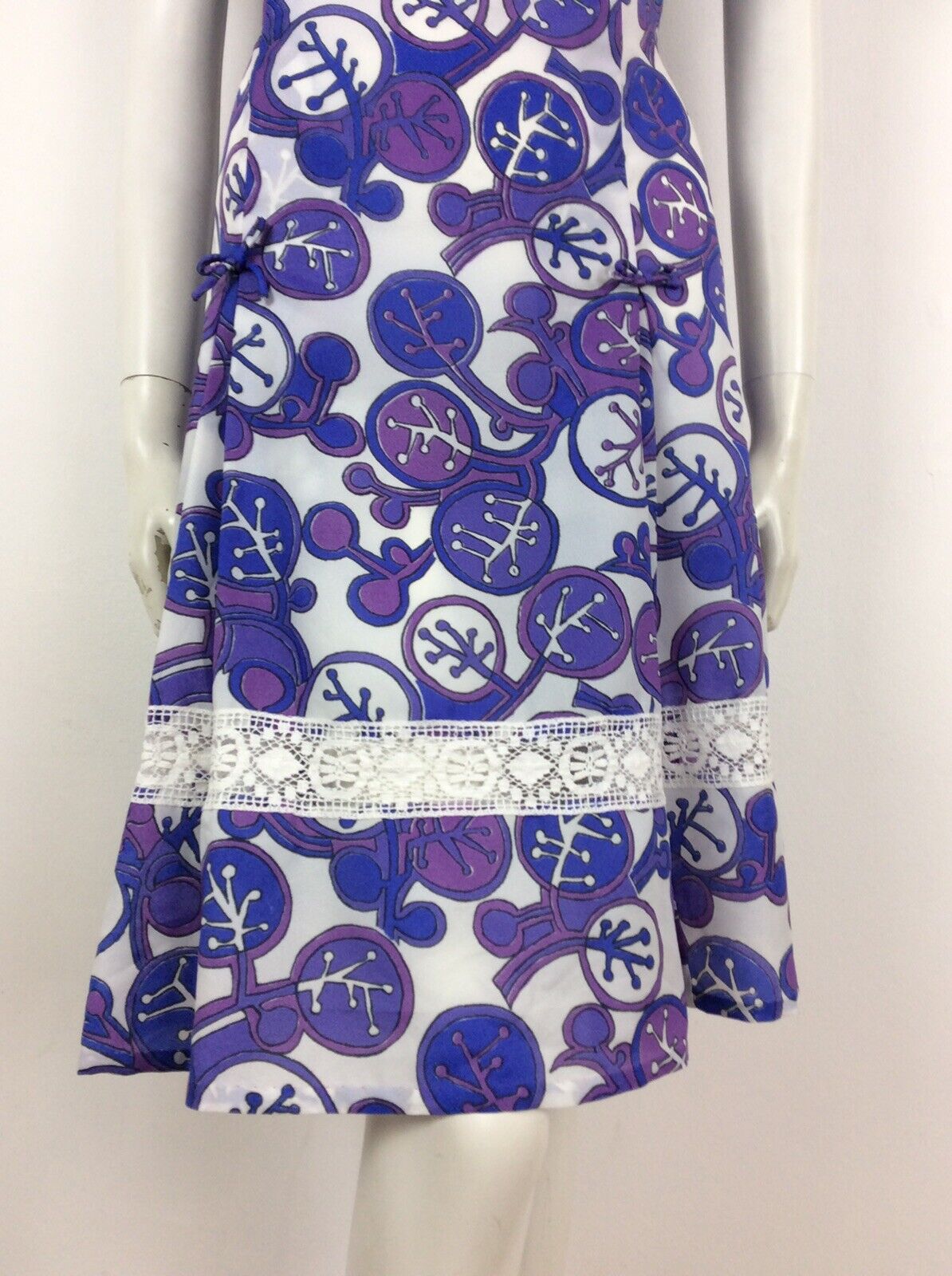 AMAZING VINTAGE 60s 70s ABSTRACT FLORAL DRESS PURPLE BLUE WHITE 10 12