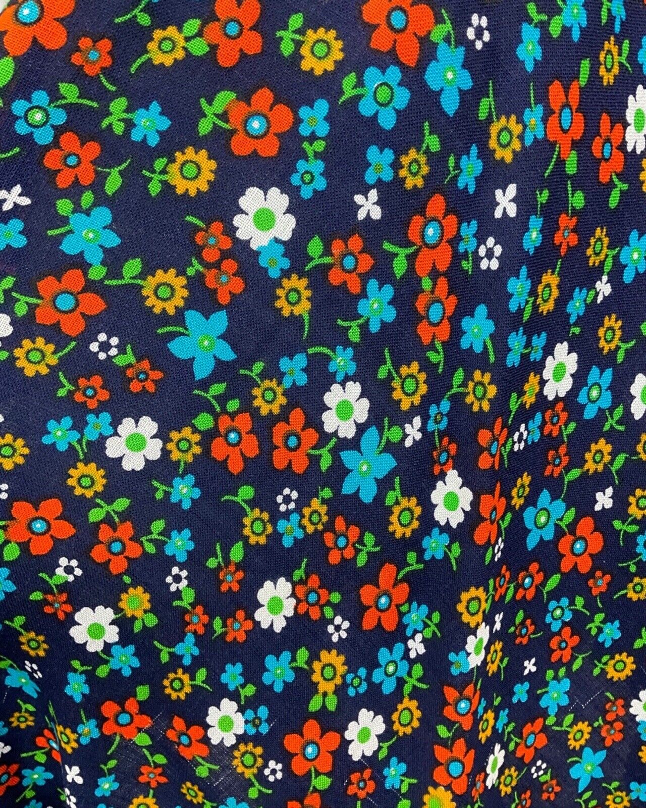 VINTAGE 60s BLUE ORANGE GREEN FLORAL DAISY DITSY MOD HALTER SUMMER DRESS 4 6