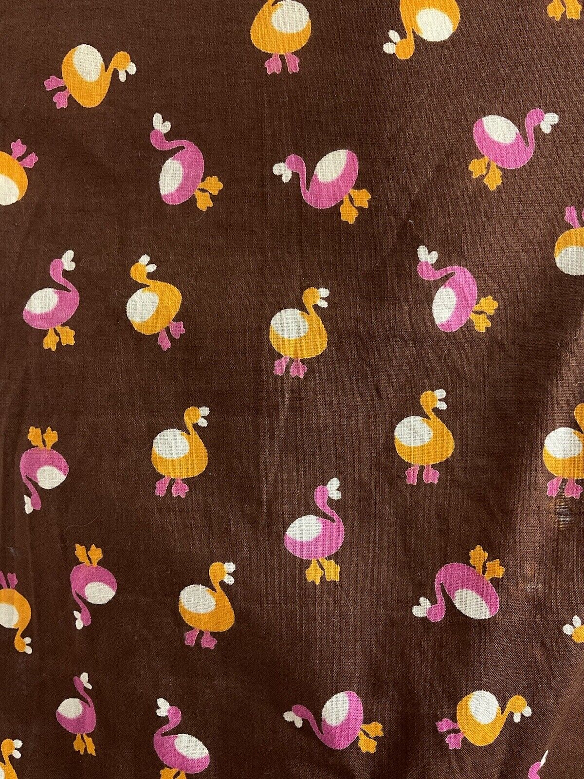 VINTAGE 60s 70s BROWN PINK YELLOW BIRD FLAMINGO MOD DAGGER SHIRT BOUSE 12 14