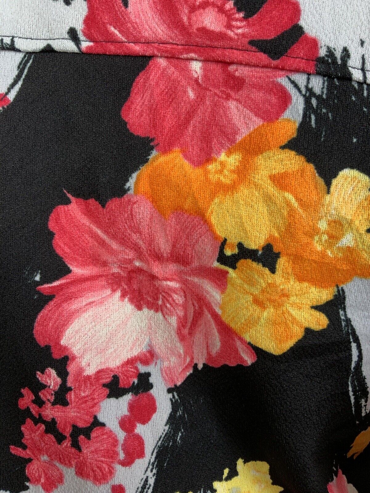 VINTAGE 60s 70s BLACK PINK ORANGE GREY FLORAL DAGGER COLLAR SHIRT BLOUSE 12 14