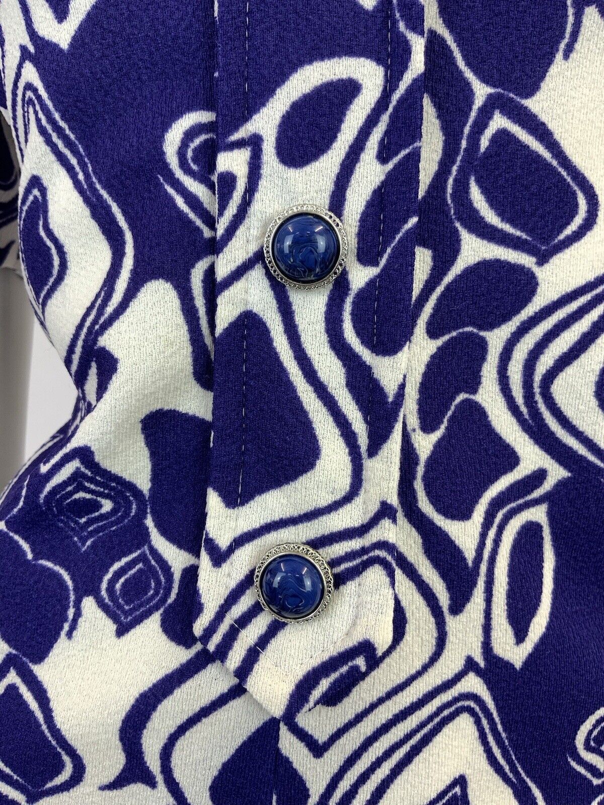 VINTAGE 60s 70s VIOLET PURPLE WHITE PSYCHEDELIC GEOMETRIC MOD SHORT DRESS 10 12
