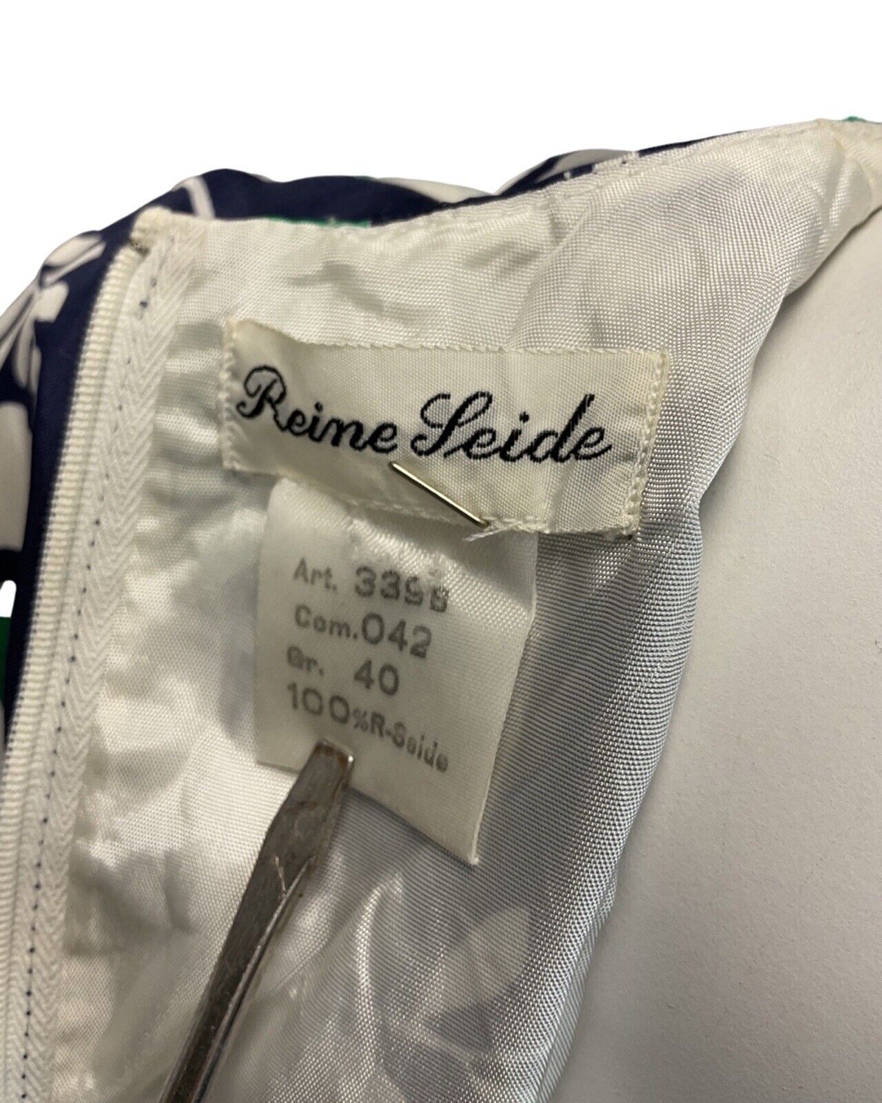 VINTAGE 60s 70s BLUE GREEN WHITE FLORAL VINE LEAFY SLEEVELESS DRESS 12